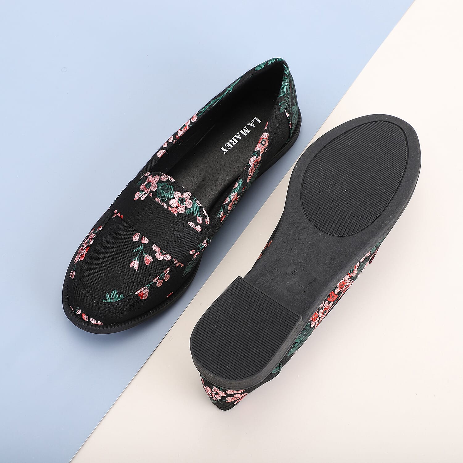 LA MAREY Loafer Embroidery Shoes (Size 3) - Black & Pink