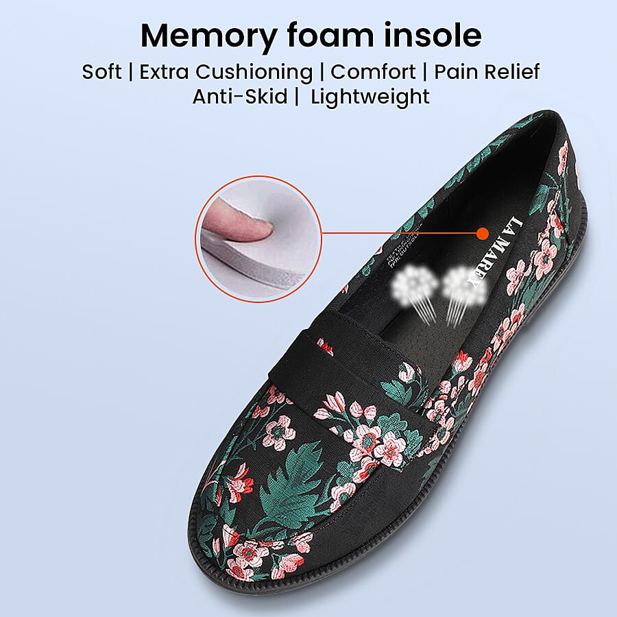 LA MAREY Loafer Embroidery Shoes (Size 3) - Black & Pink