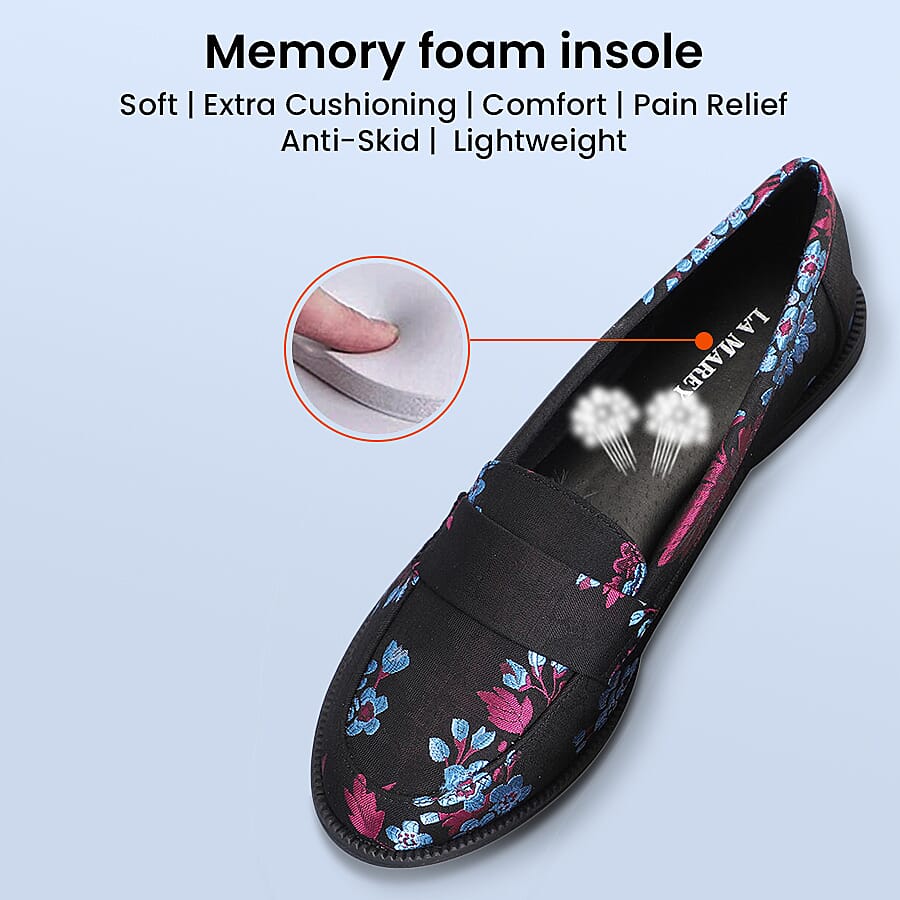 LA MAREY Loafer Embroidery Shoes (Size 3) - Black & Pink