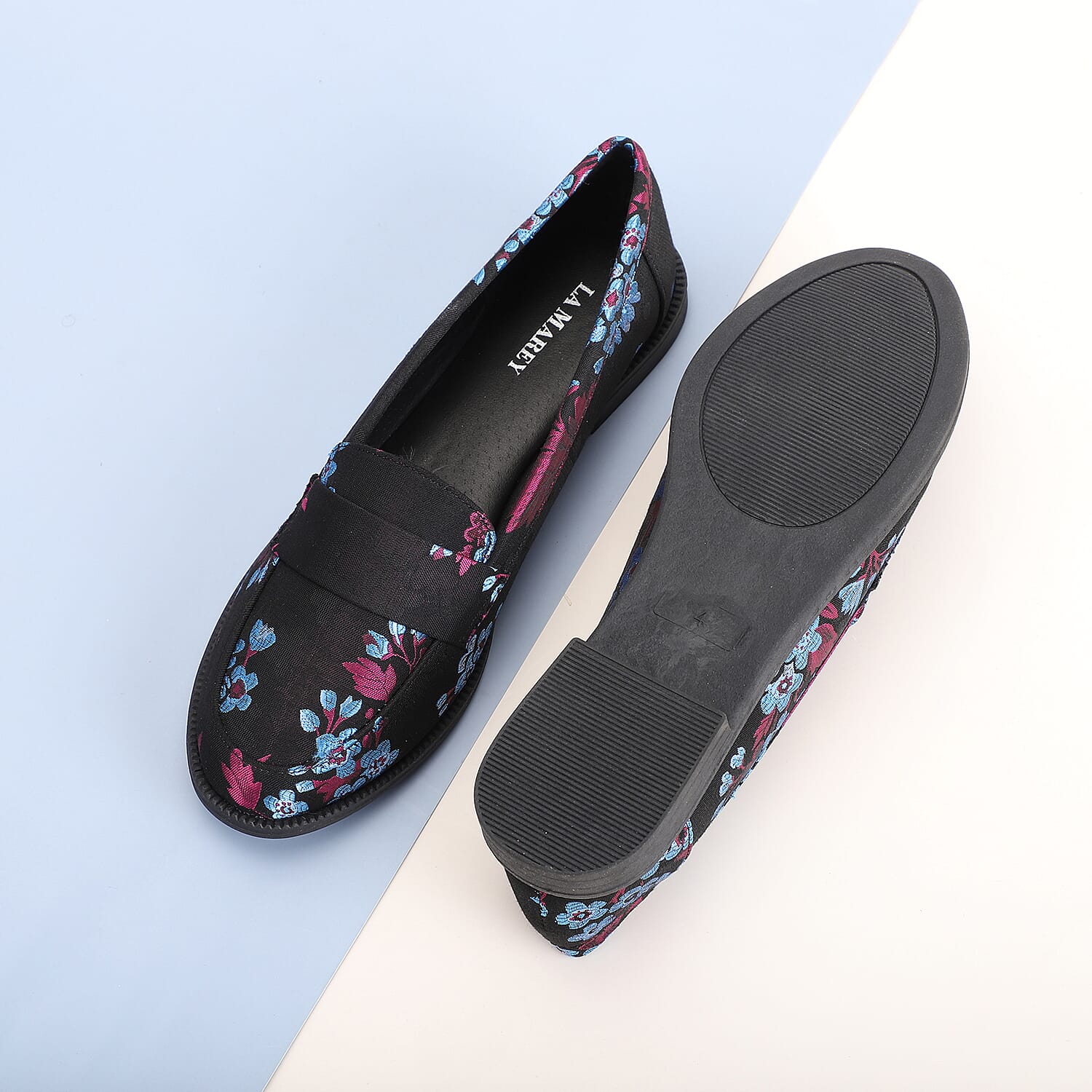 LA MAREY Loafer Embroidery Shoes (Size 4) - Black & Blue