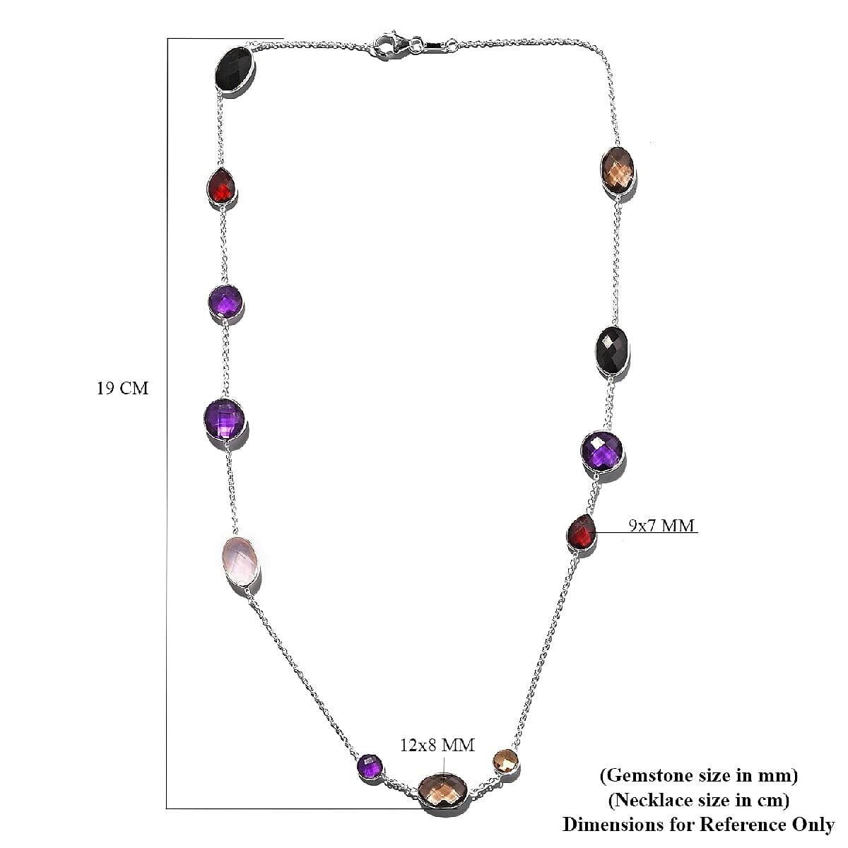 Rose Quartz, Amethyst and Multi Gemstone Station Necklace (Size - 20) in Sterling Silver 17.71 Ct, Silver wt 5.00 Gms