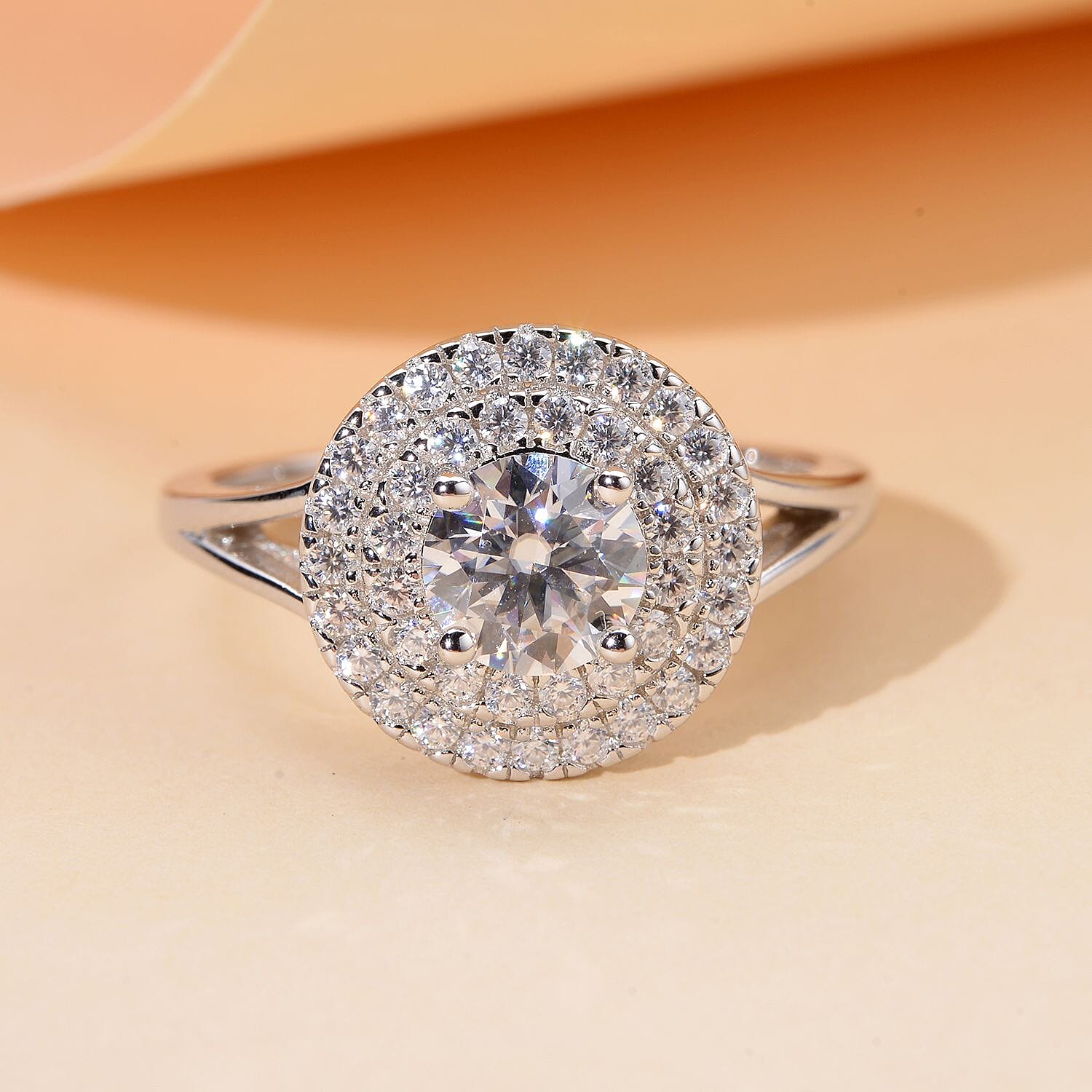 Moissanite Ring in Rhodium Overlay Sterling Silver 1.080 Ct.