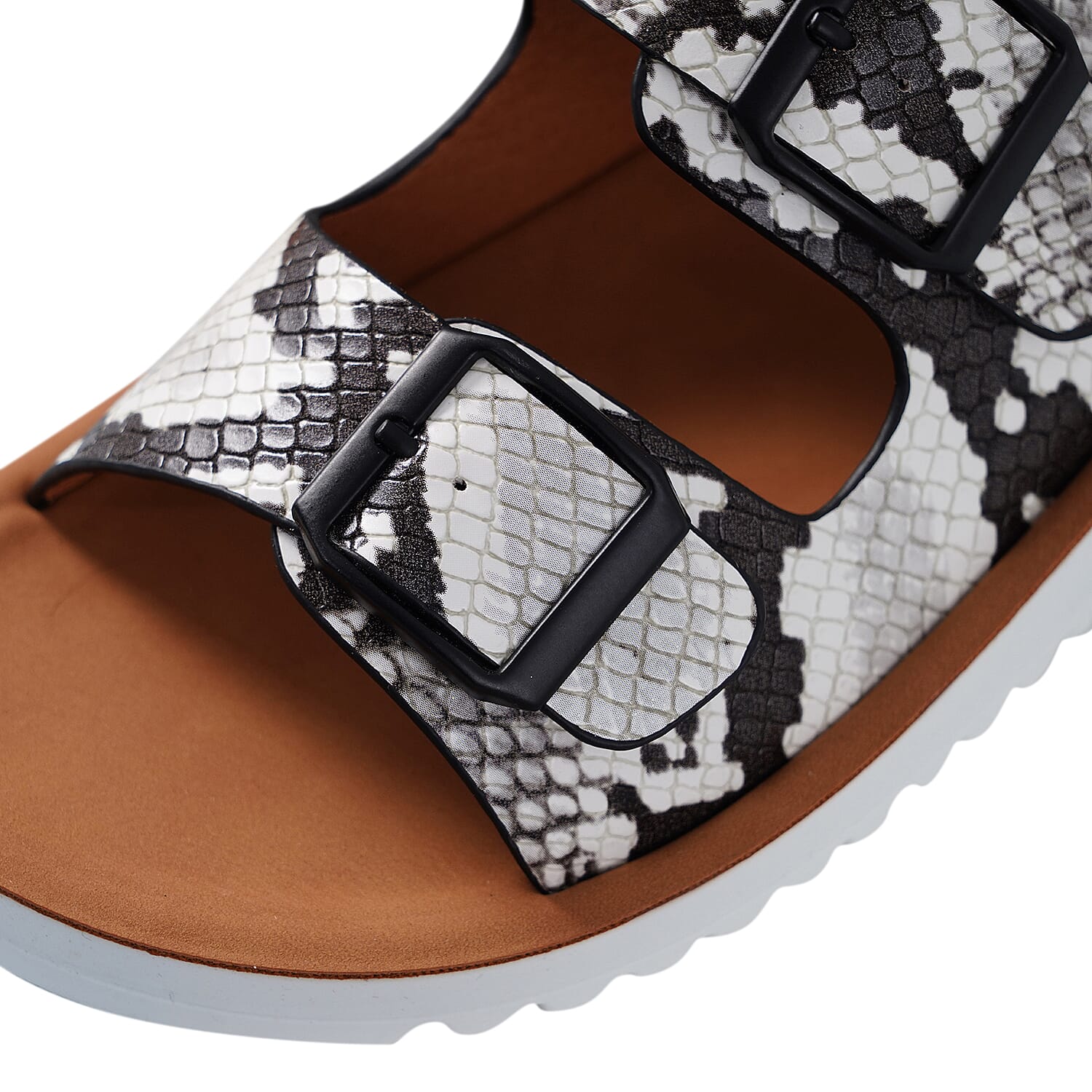 LA MAREY Snake Skin Pattern Two Strap Slip on Sandal (Size 3) - White