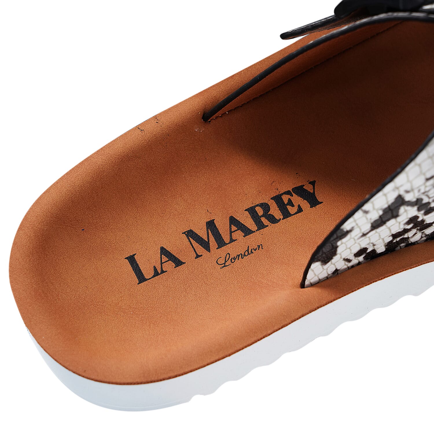 LA MAREY Snake Skin Pattern Two Strap Slip on Sandal (Size 3) - White