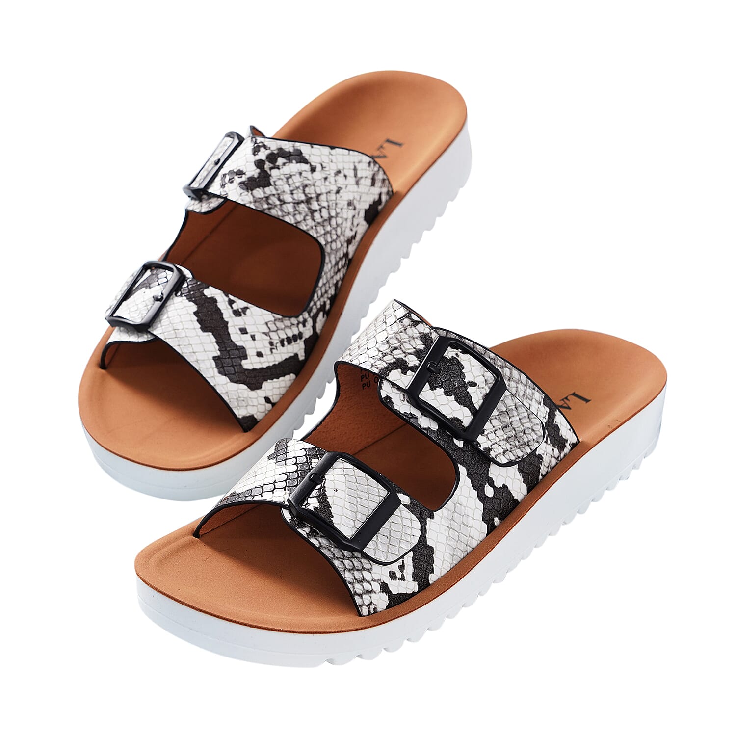 LA MAREY Snake Skin Pattern Two Strap Slip on Sandal (Size 3) - White