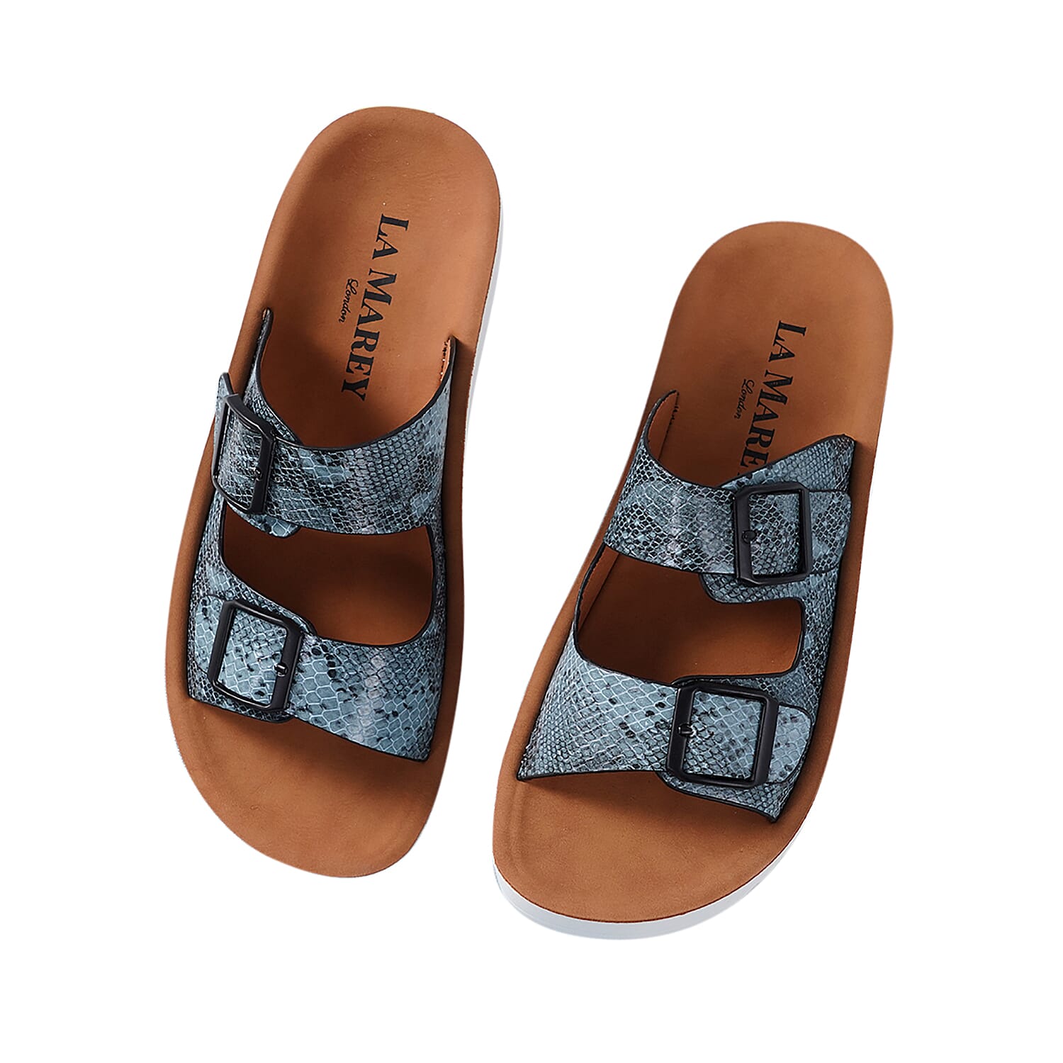 LA MAREY Snake Skin Pattern Two Strap Slip on Sandal (Size 3) - Blue