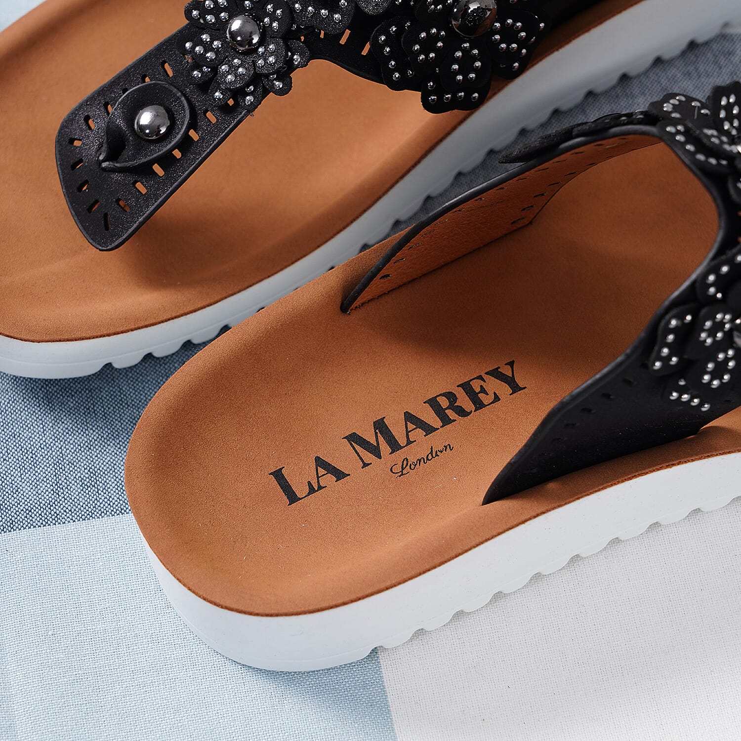 LA MAREY Floral Pattern Sandals (Size 3) - Black