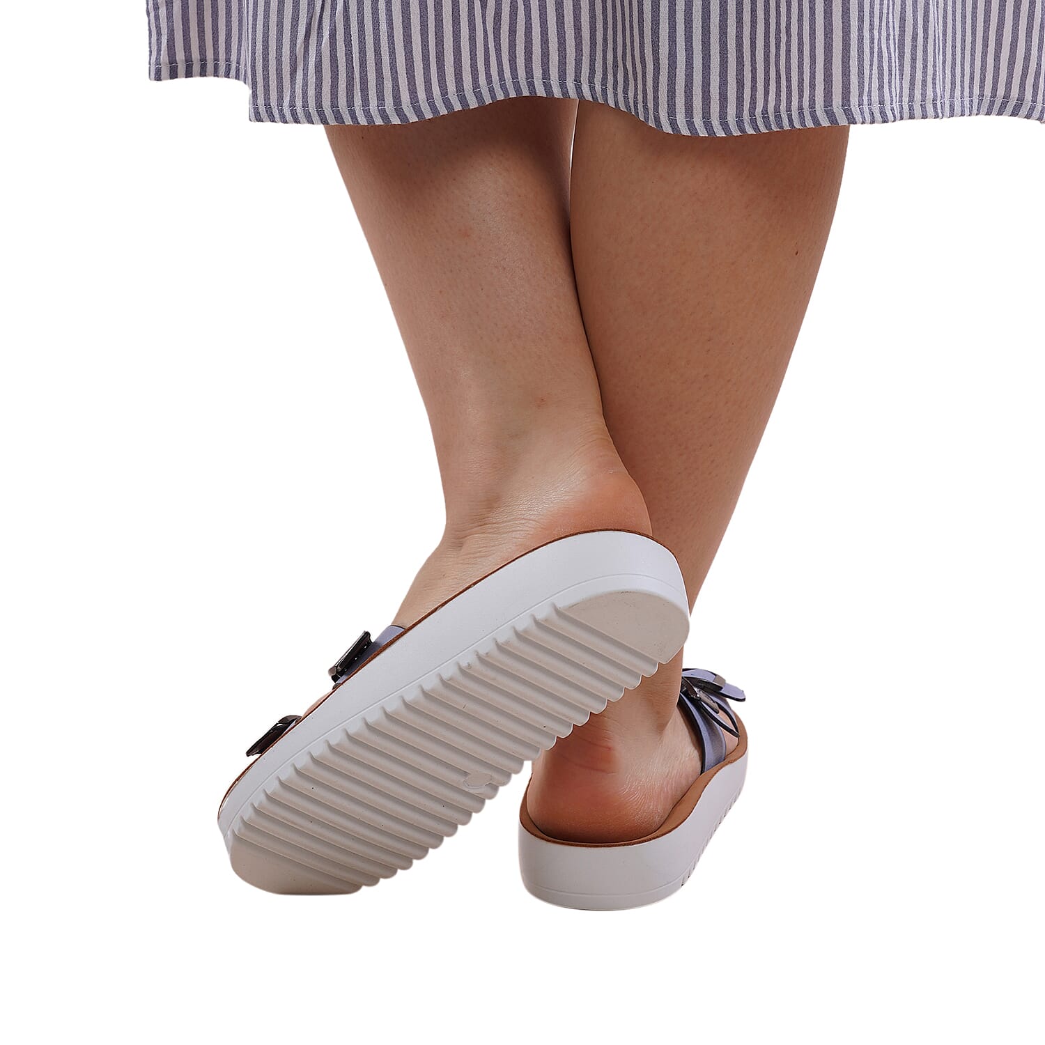 LA MAREY Criss Cross Pattern Two Strap Slippers (Size 3) - Blue