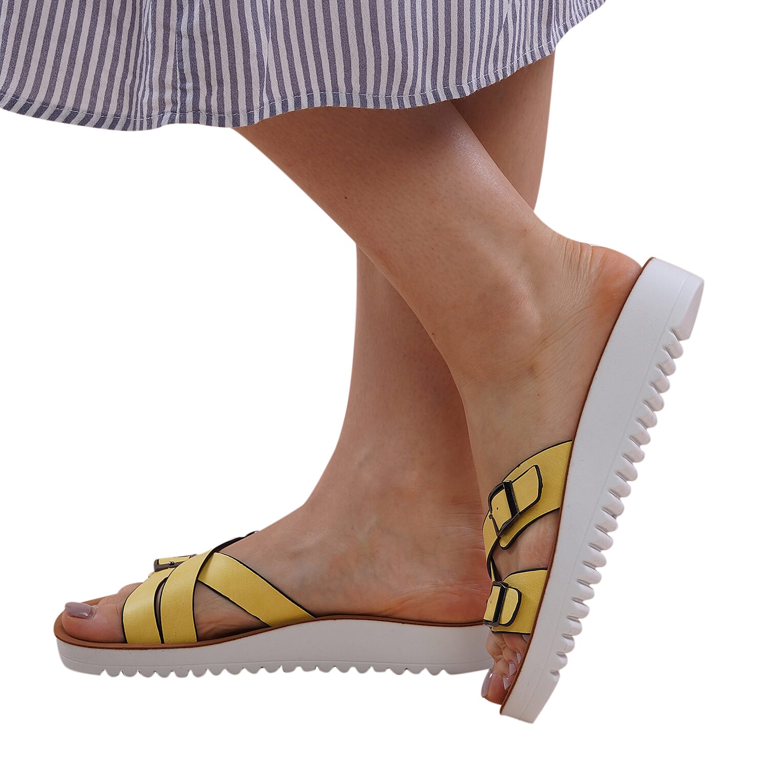 LA MAREY Criss Cross Pattern Two Strap Sandals (Size 3) - Yellow