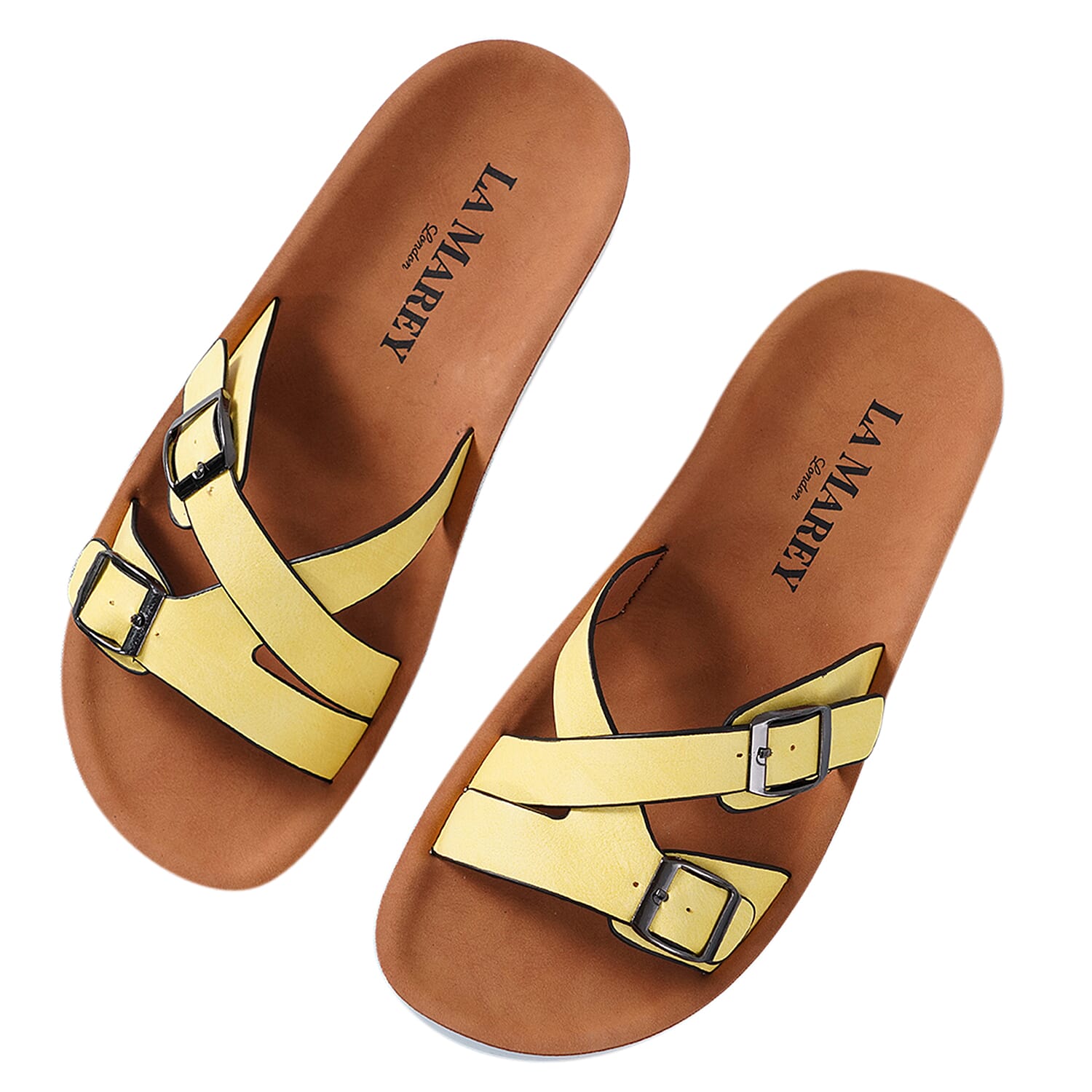 LA MAREY Criss Cross Pattern Two Strap Sandals (Size 3) - Yellow