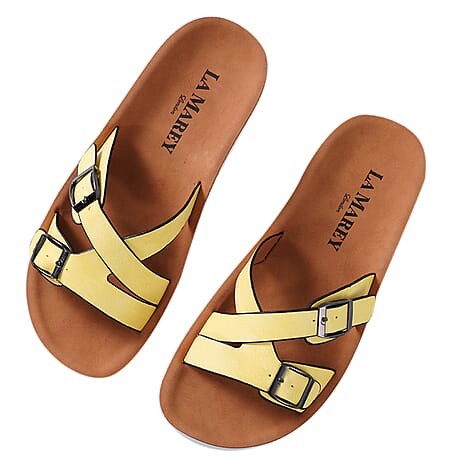 LA MAREY Criss Cross Pattern Two Strap Sandals (Size 4) - Yellow