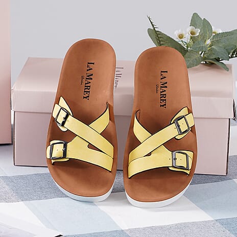 LA MAREY Criss Cross Pattern Two Strap Sandals (Size 4) - Yellow