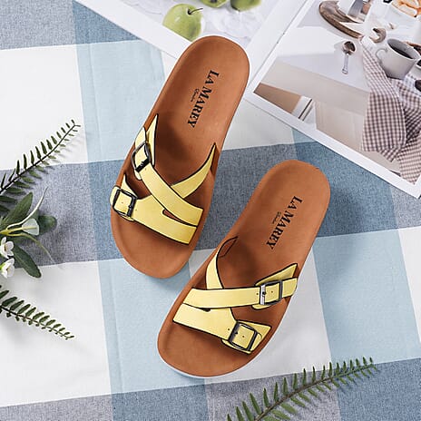 LA MAREY Criss Cross Pattern Two Strap Sandals (Size 4) - Yellow