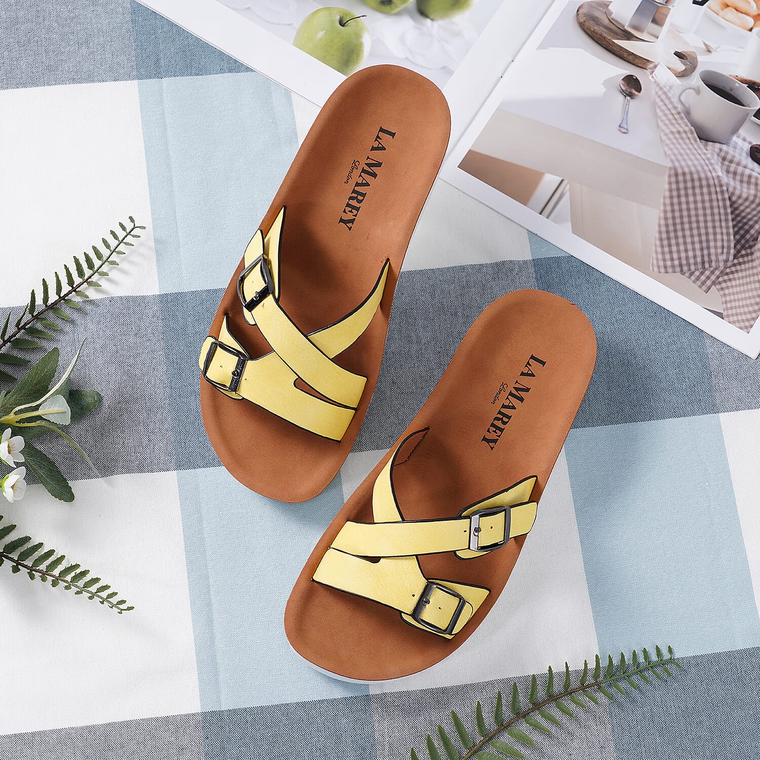 LA MAREY Criss Cross Pattern Two Strap Sandals (Size 5) - Yellow