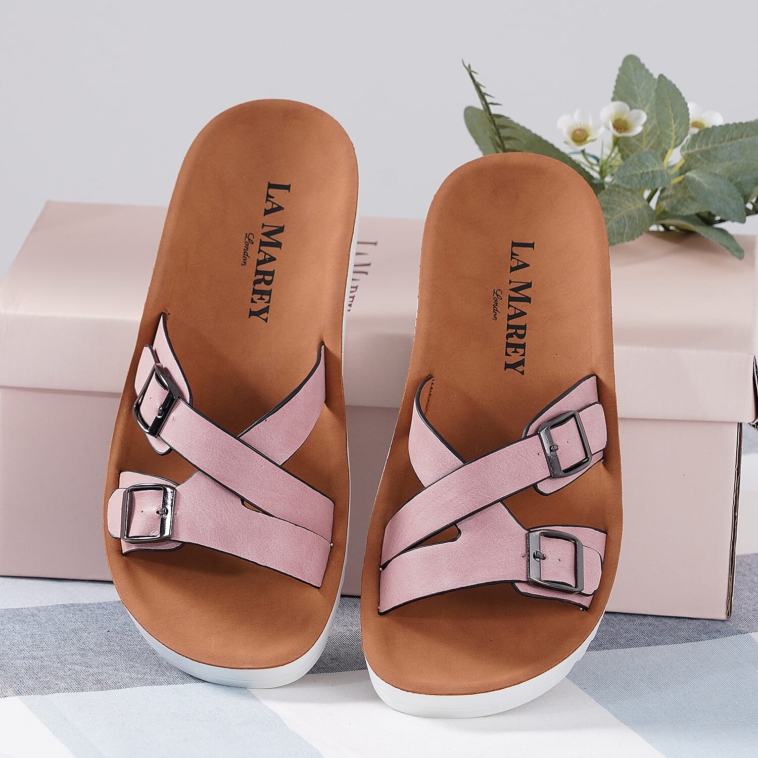 LA MAREY Criss Cross Pattern Two Strap Slippers (Size 3) - Blue