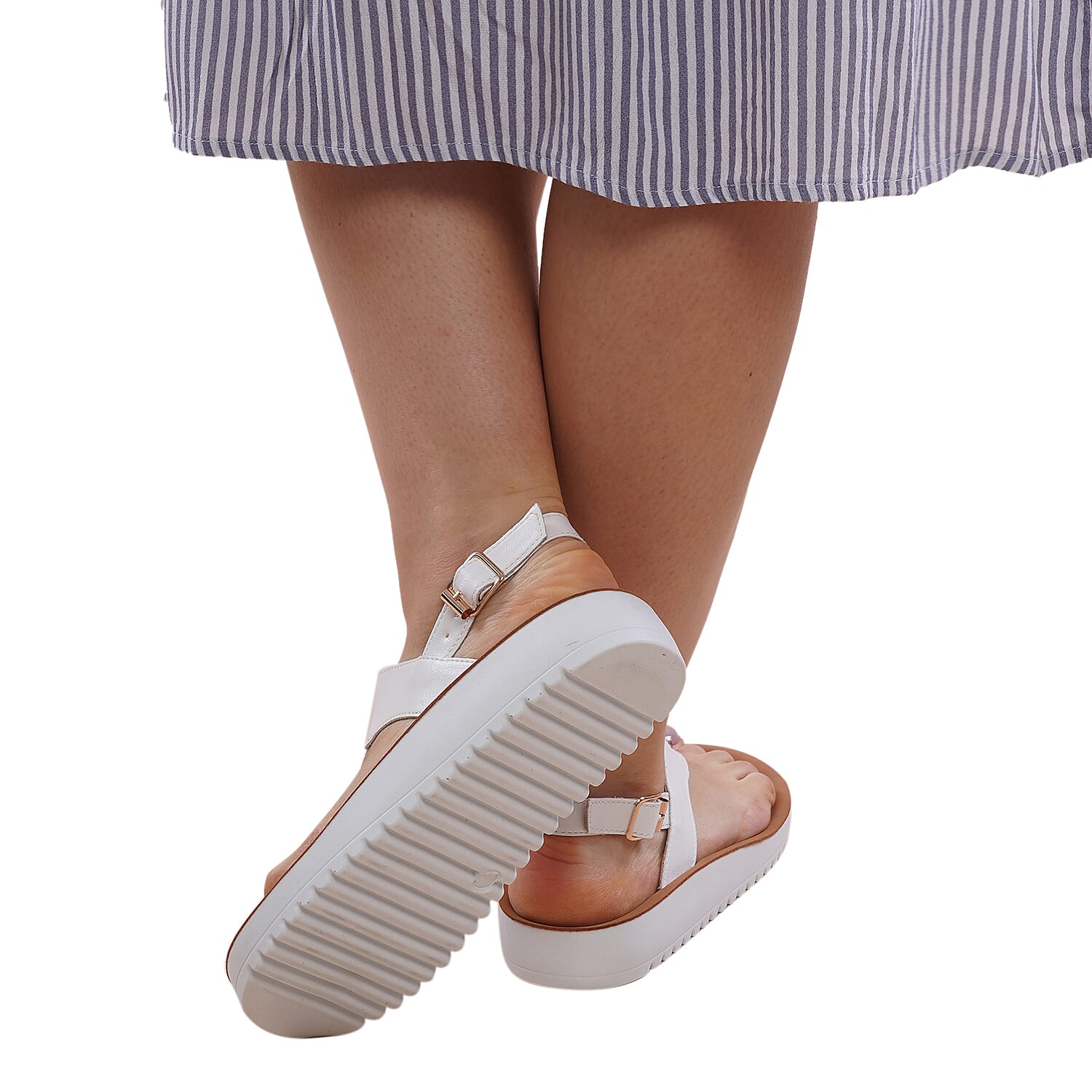 LA MAREY Open Toe Flat Women Sandals with Loop Strap (Size 3) - White