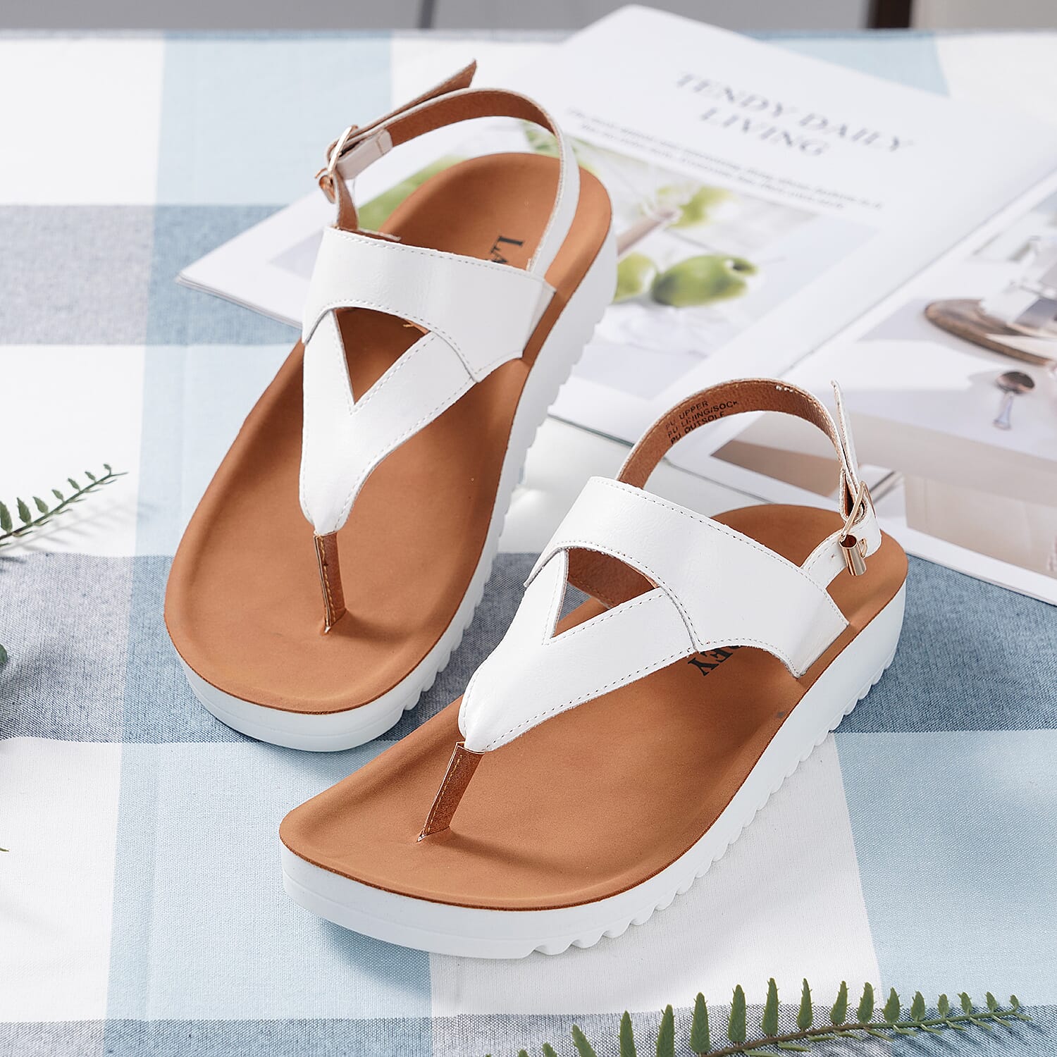 LA MAREY Open Toe Flat Women Sandals with Loop Strap (Size 3) - White