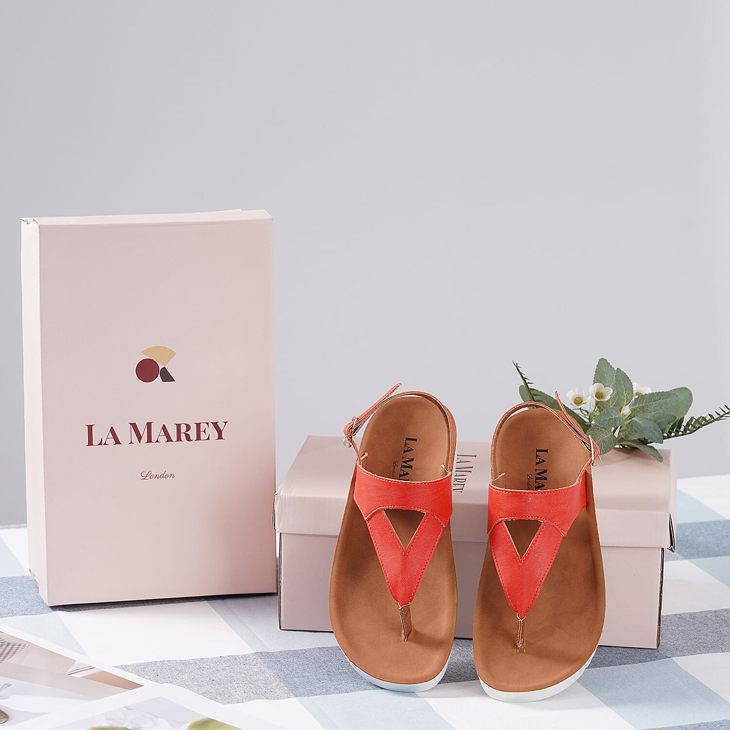 LA MAREY Open Toe Flat Women Sandals with Loop Strap (Size 3) - Orange