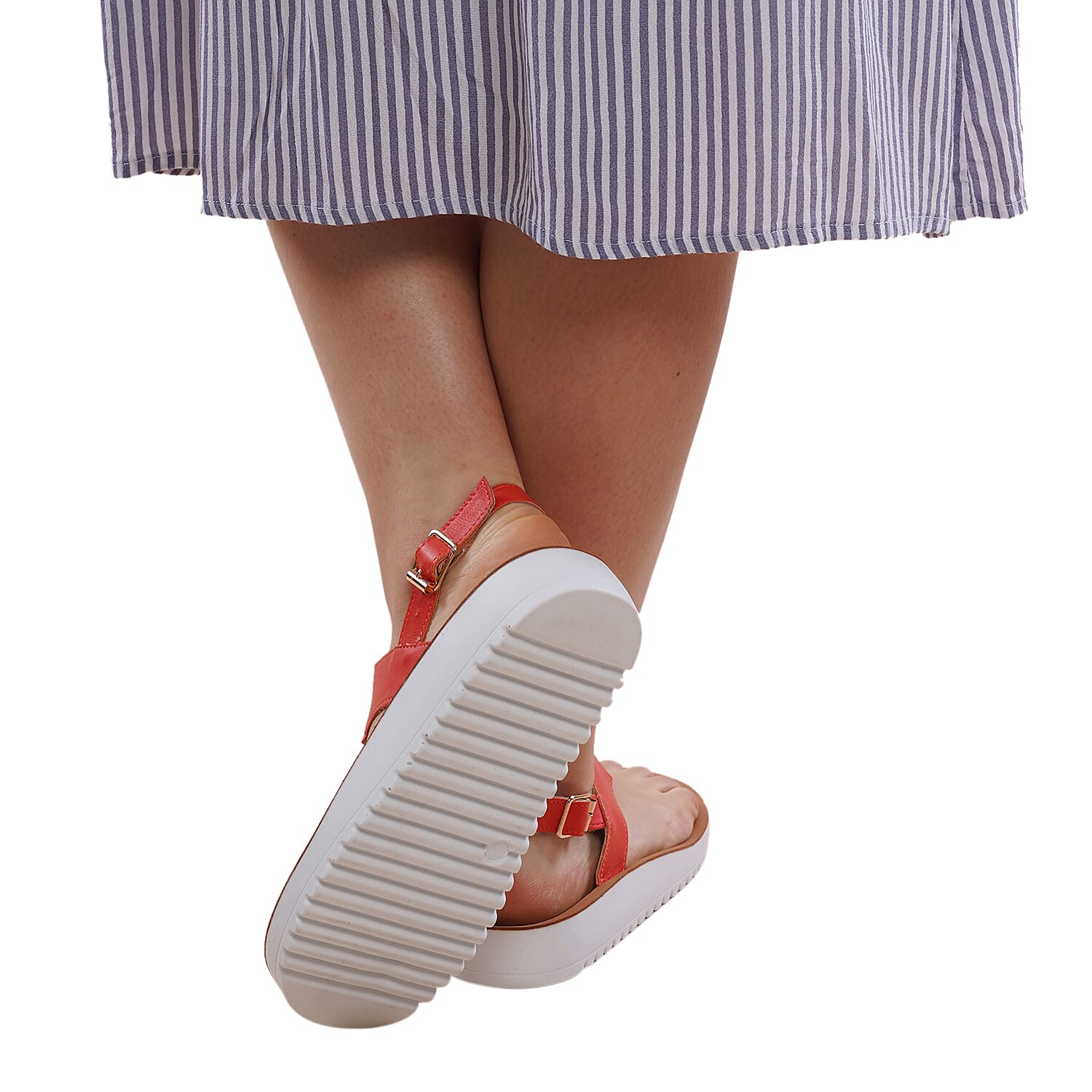 LA MAREY Open Toe Flat Women Sandals with Loop Strap (Size 3) - Orange