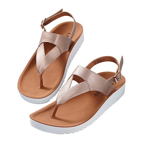 LA MAREY Open Toe Flat Women Sandals with Loop Strap (Size 3) - Rose Gold