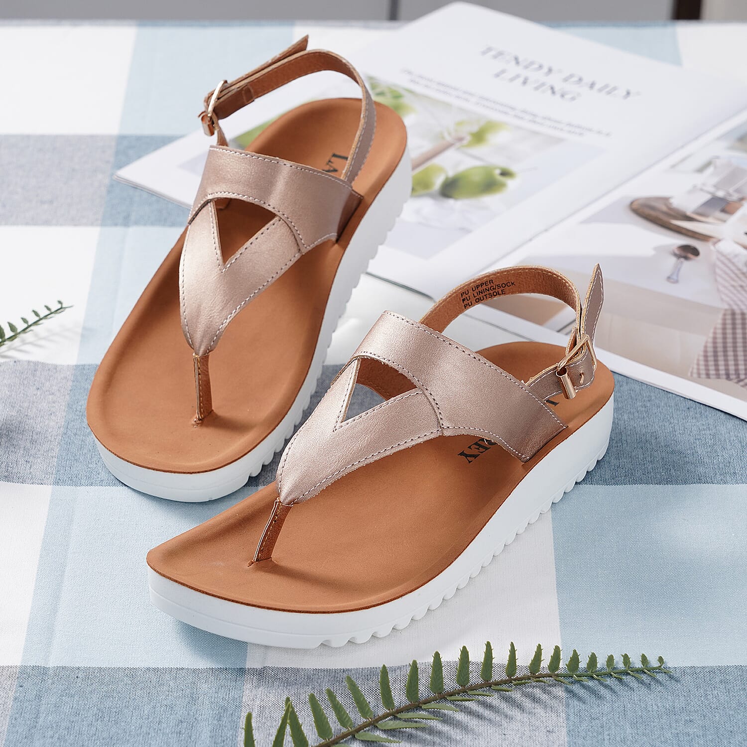 LA MAREY Open Toe Flat Women Sandals with Loop Strap Rose Gold