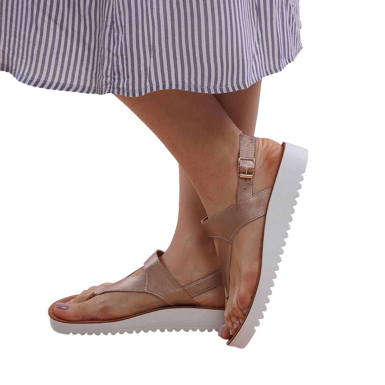 LA MAREY Open Toe Flat Women Sandals with Loop Strap Rose Gold