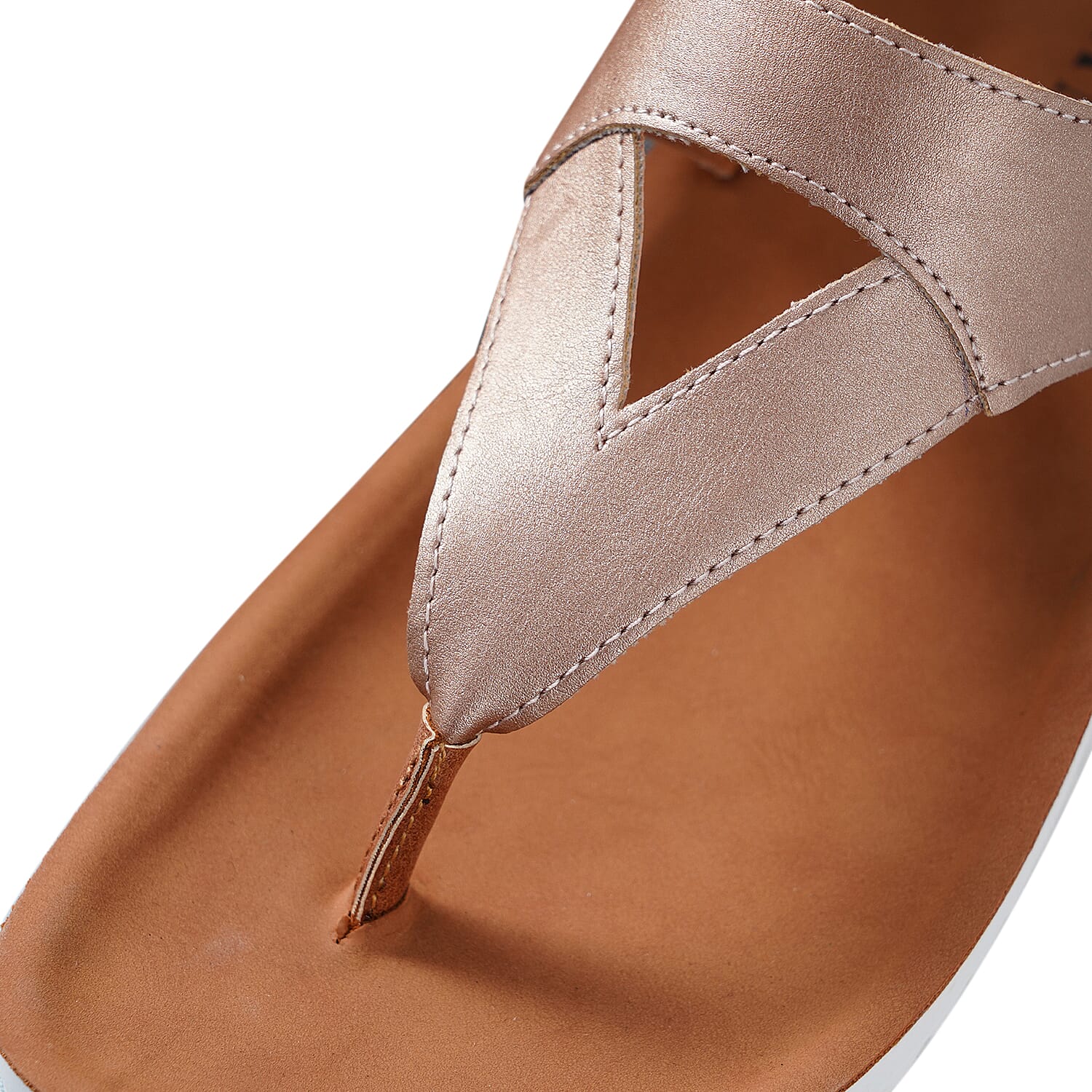 LA MAREY Open Toe Flat Women Sandals with Loop Strap Rose Gold