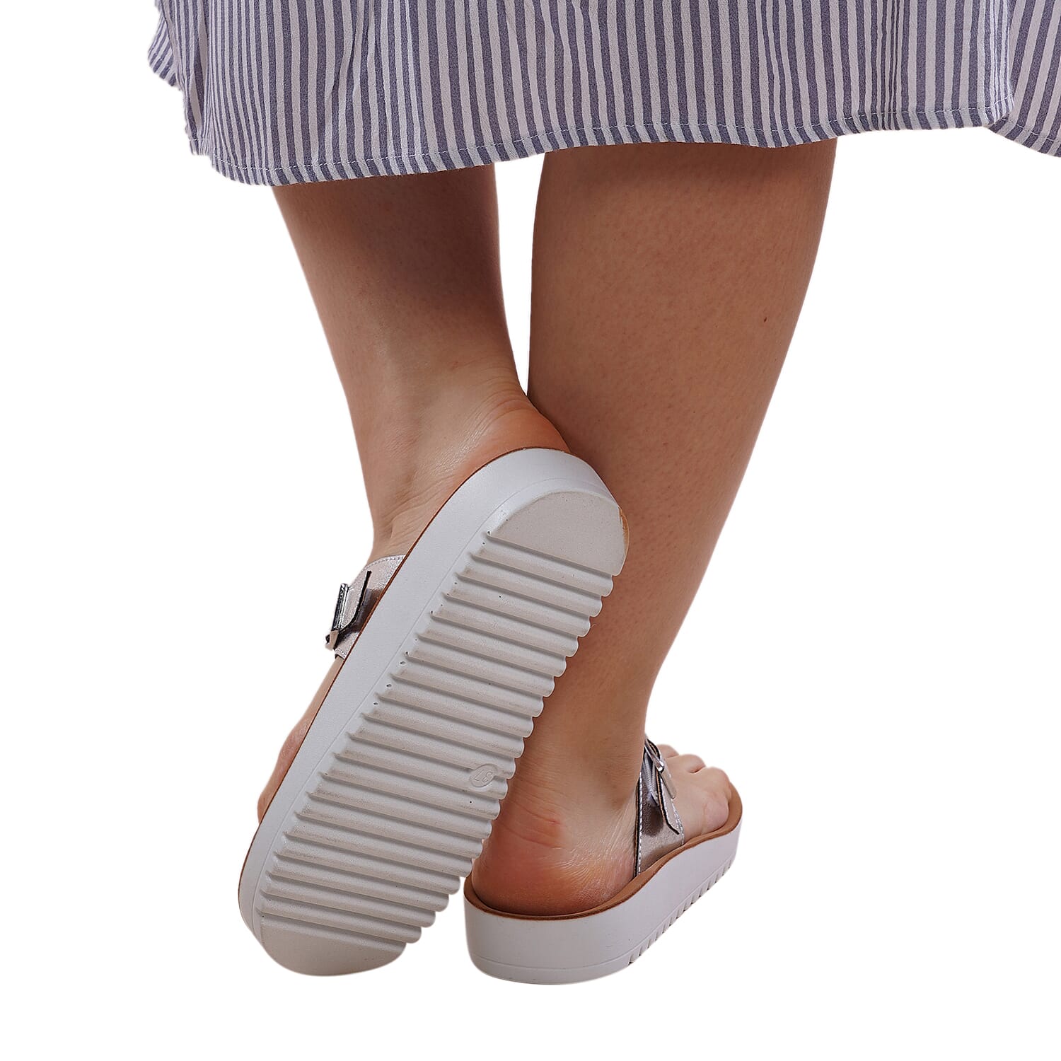 LA MAREY Flat Womens Sandals (Size 3) with Buckle - Silver