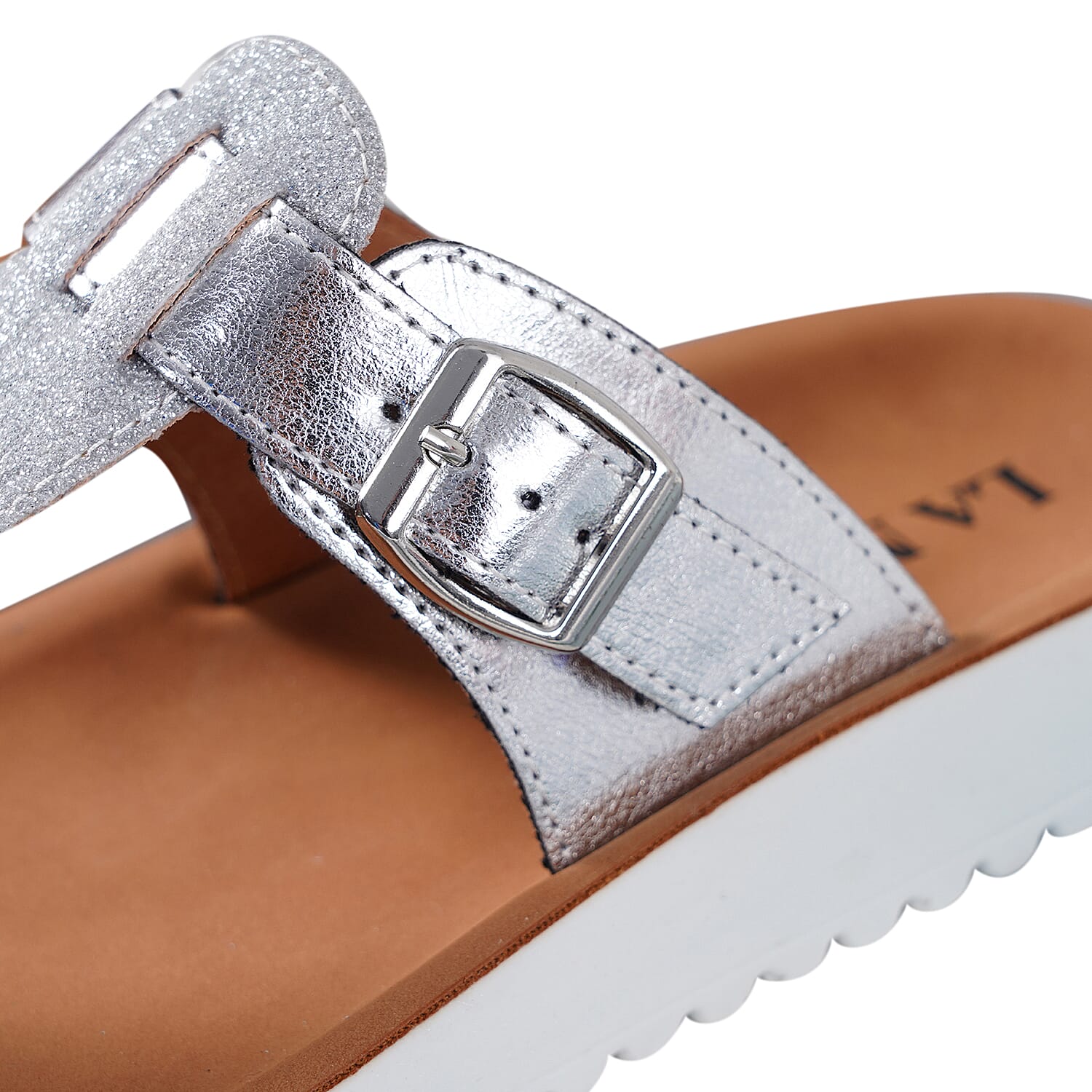 LA MAREY Flat Womens Sandals (Size 3) with Buckle - Silver