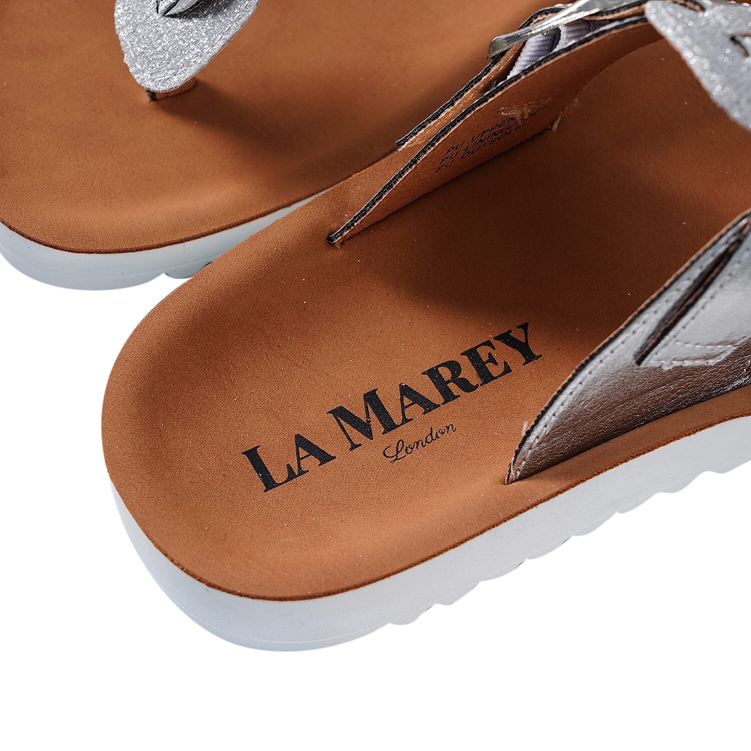 LA MAREY Flat Womens Sandals (Size 3) with Buckle - Silver