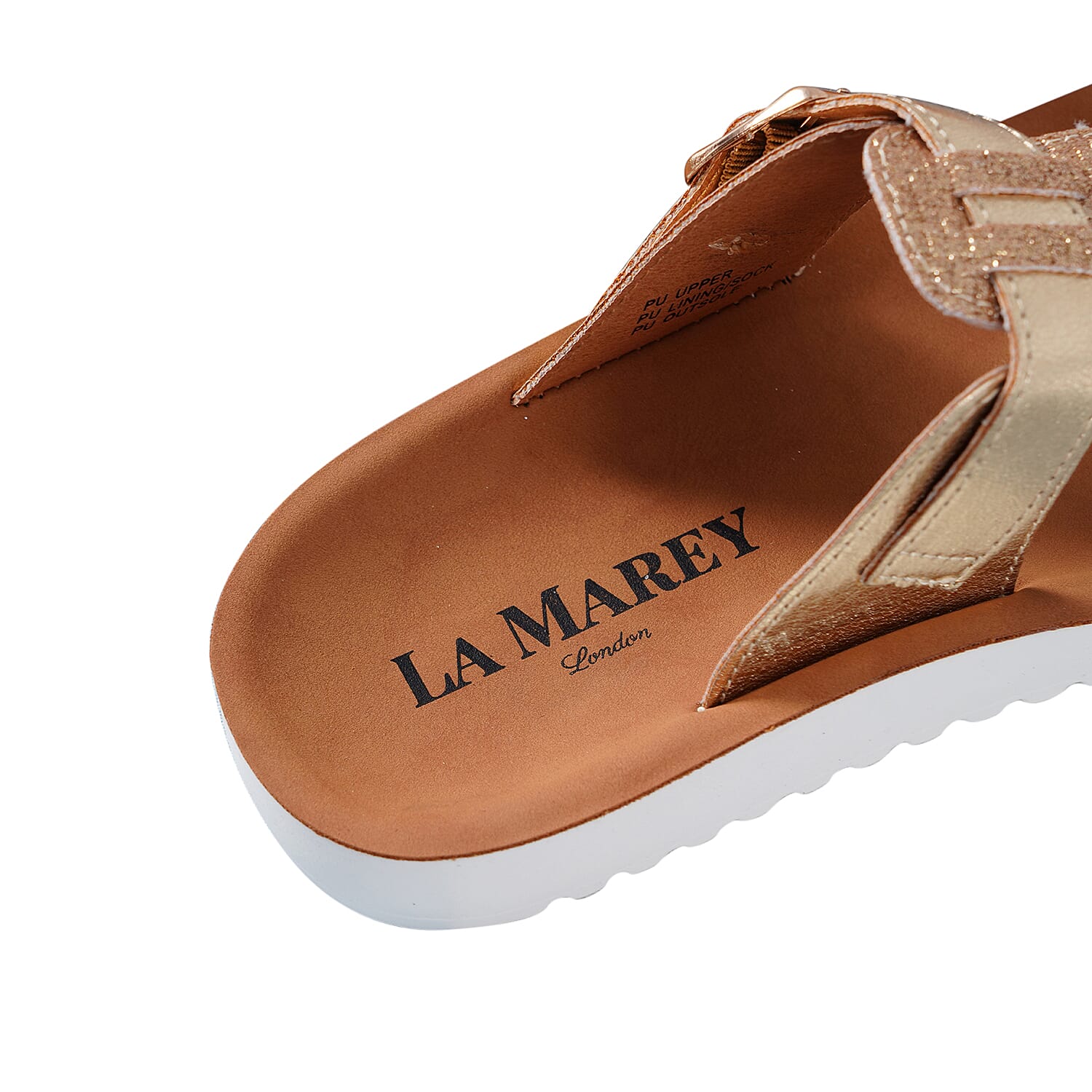 LA MAREY Flat Womens Sandals (Size 5) with Buckle - Gold