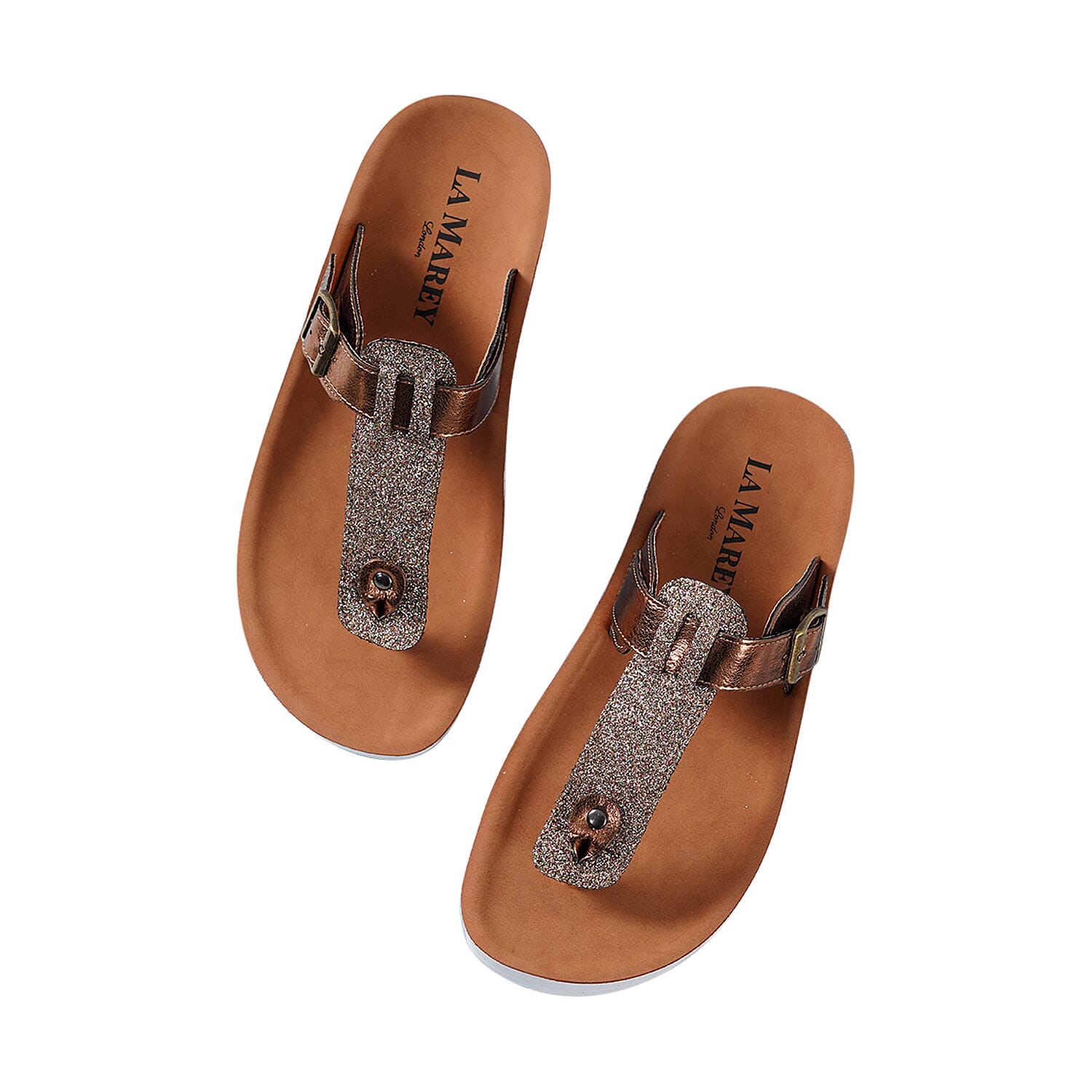 LA MAREY Flat Womens Sandals (Size 5) with Buckle - Bronze