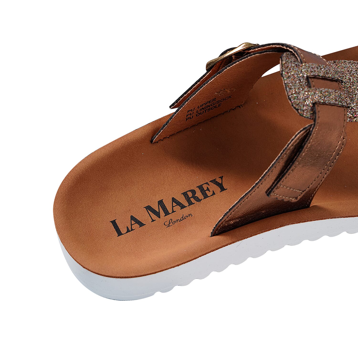 LA MAREY Flat Womens Sandals (Size 5) with Buckle - Bronze