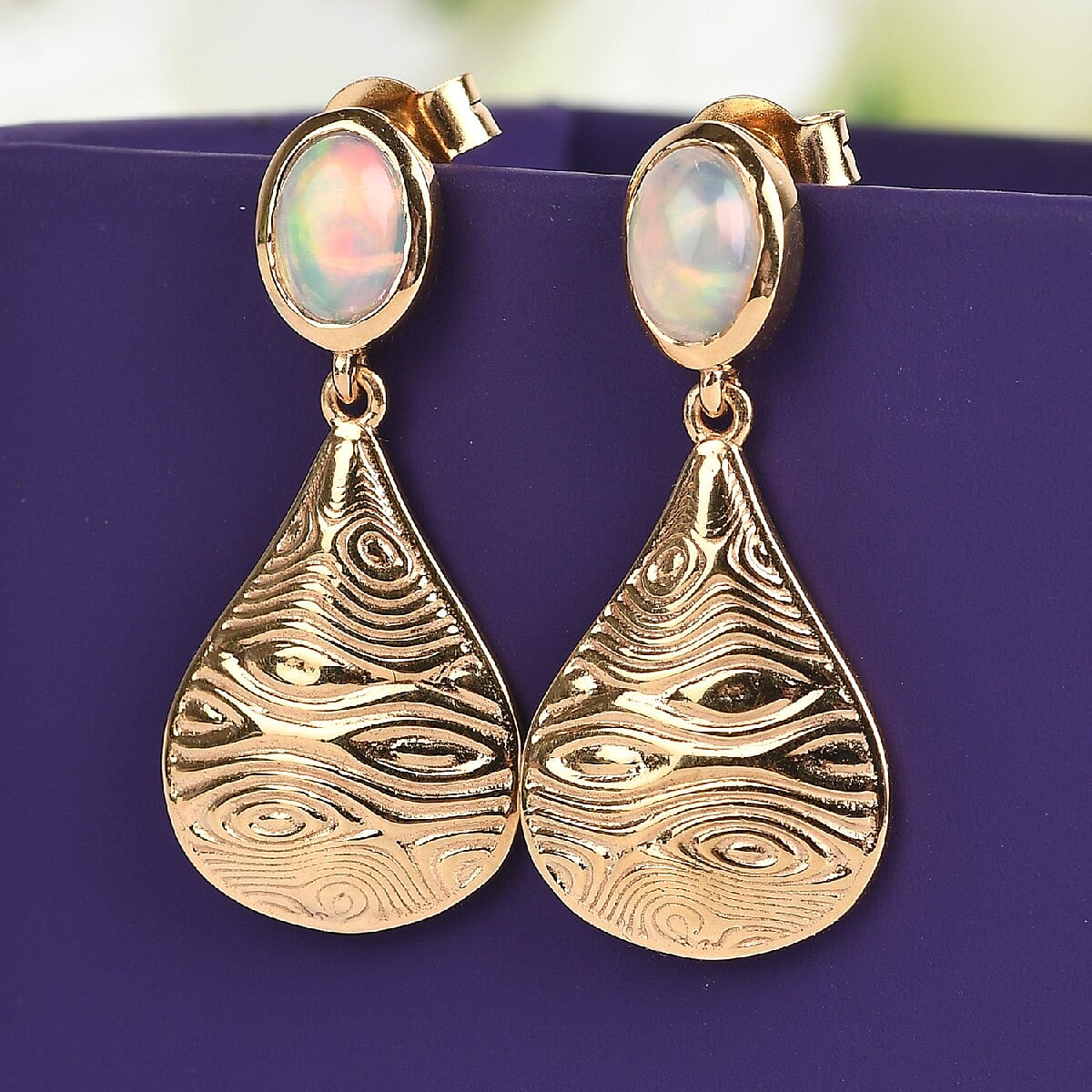 Ethiopian Welo Opal Drop Earrings (with Push Back) in 14K Gold Overlay Sterling Silver 1.13 Ct.