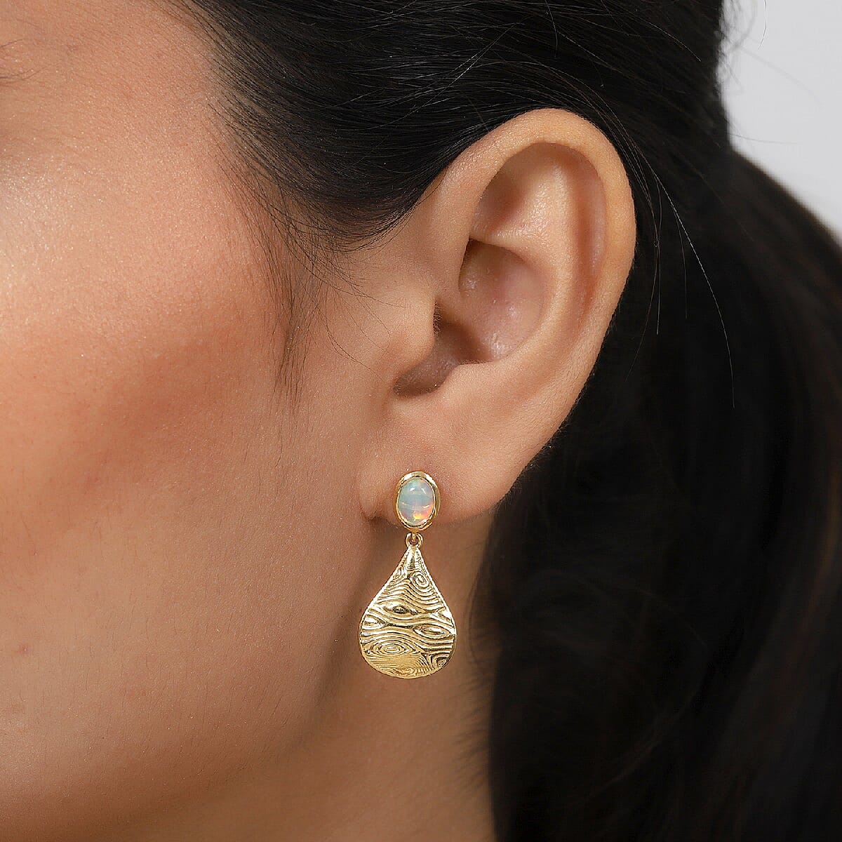 Ethiopian Welo Opal Drop Earrings (with Push Back) in 14K Gold Overlay Sterling Silver 1.13 Ct.