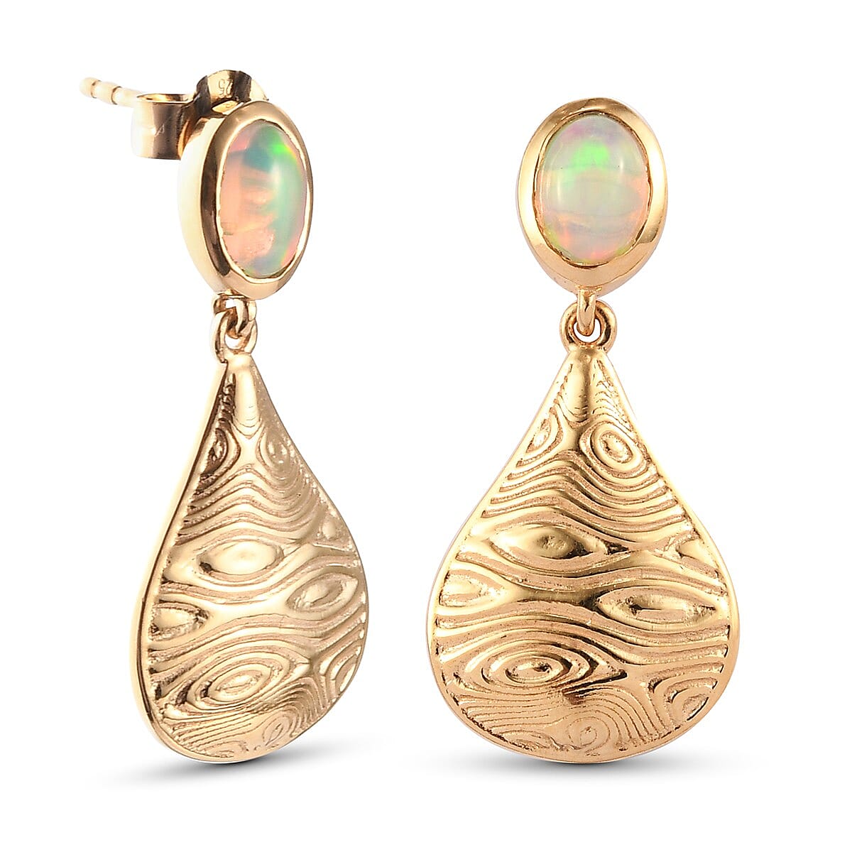 Ethiopian Welo Opal Drop Earrings (with Push Back) in 14K Gold Overlay Sterling Silver 1.13 Ct.