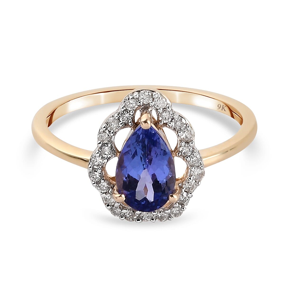 9K Yellow Gold AA Tanzanite and Diamond Ring 1.00 Ct.