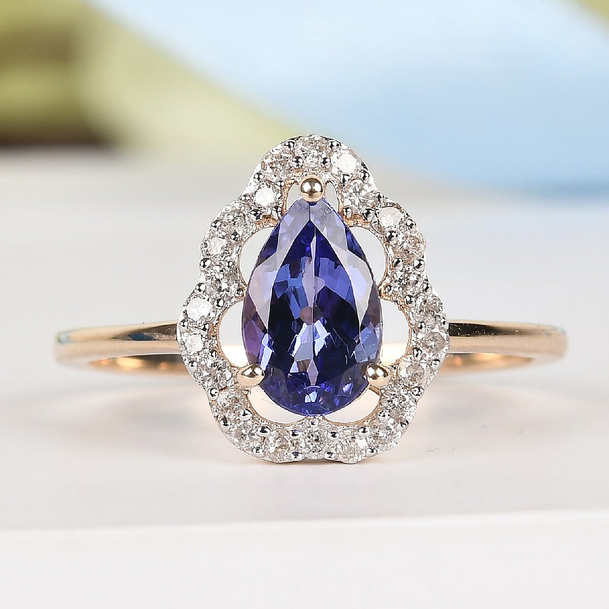 9K Yellow Gold AA Tanzanite and Diamond Ring 1.00 Ct.