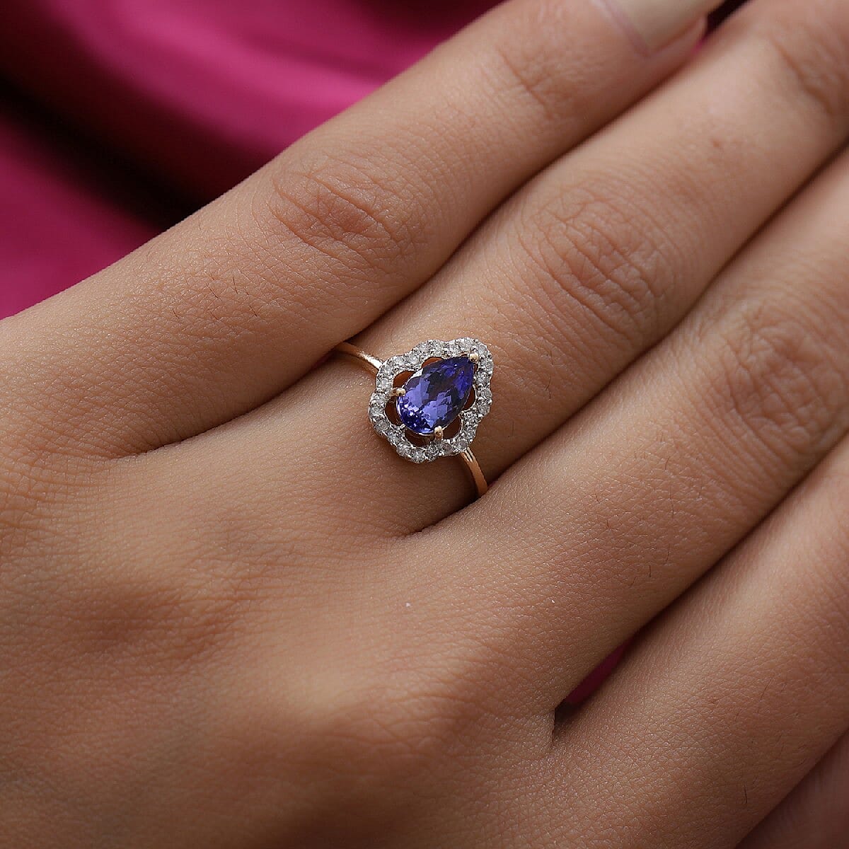 9K Yellow Gold AA Tanzanite and Diamond Ring 1.00 Ct.