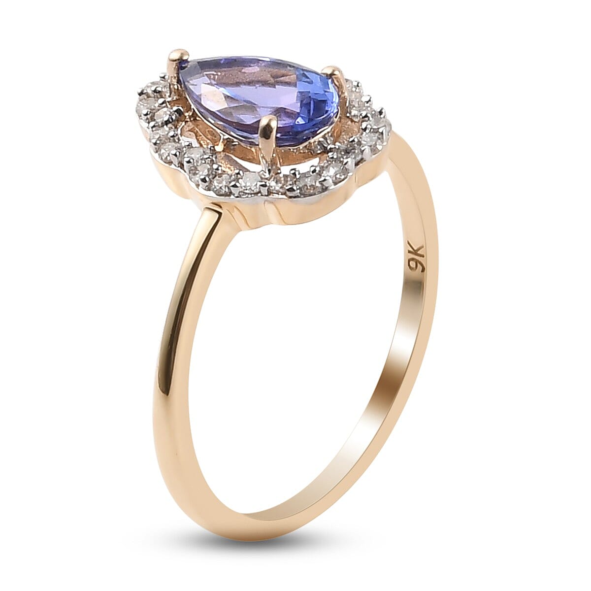 9K Yellow Gold AA Tanzanite and Diamond Ring 1.00 Ct.