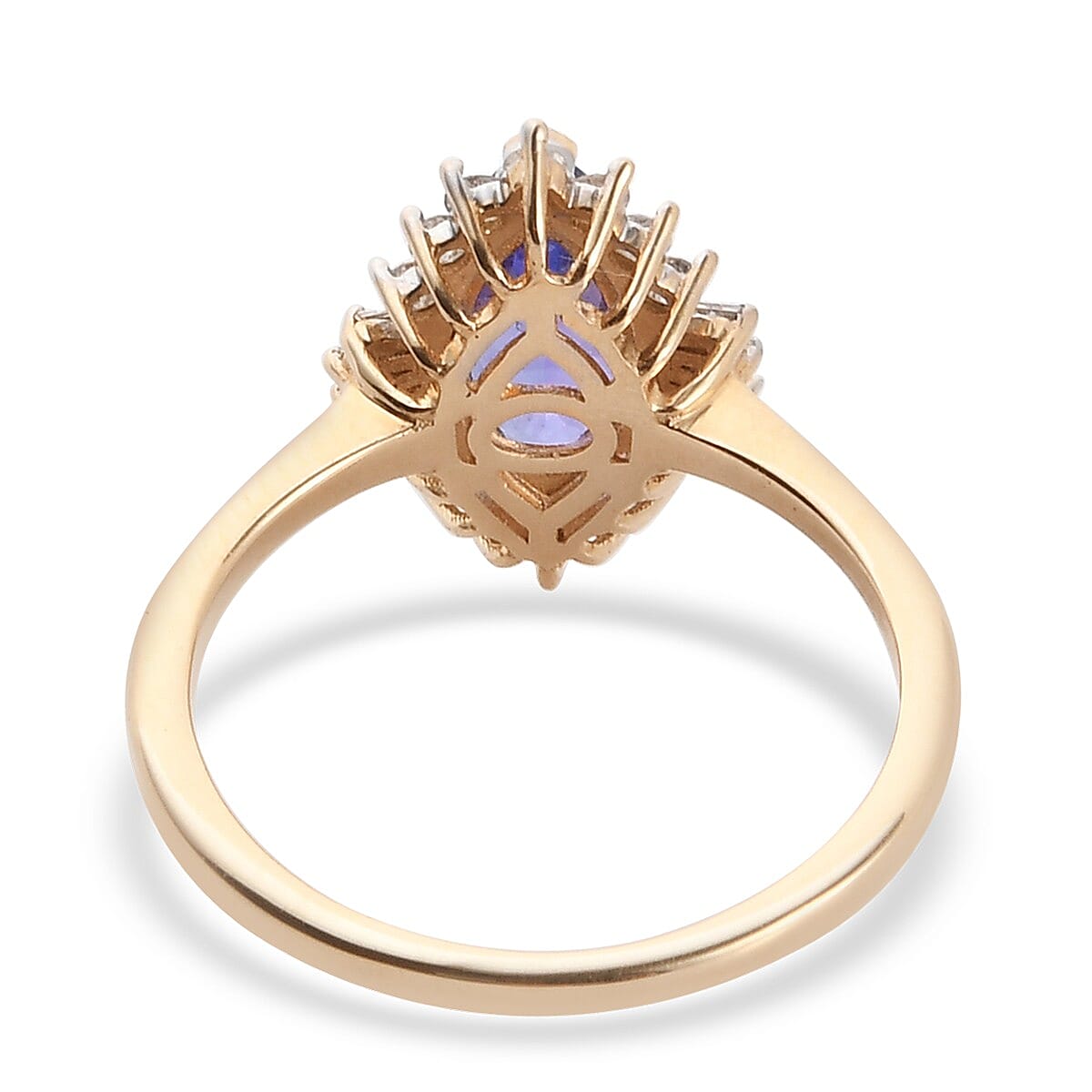 9K Yellow Gold Tanzanite and Diamond Halo Ring 1.27 Ct.