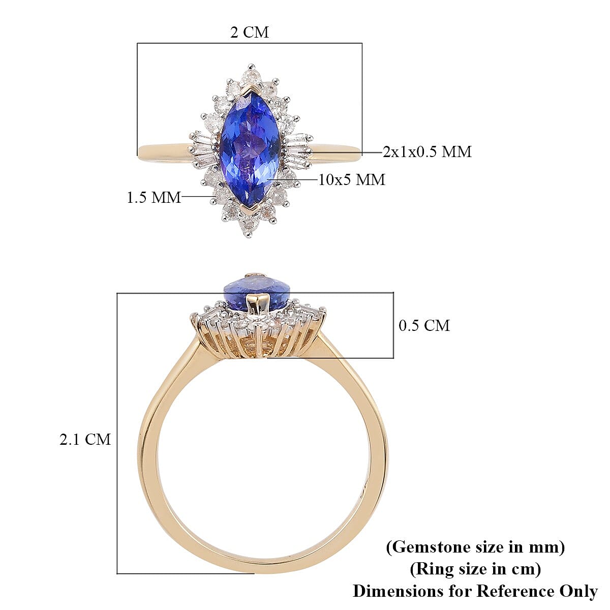 9K Yellow Gold Tanzanite and Diamond Halo Ring 1.27 Ct.