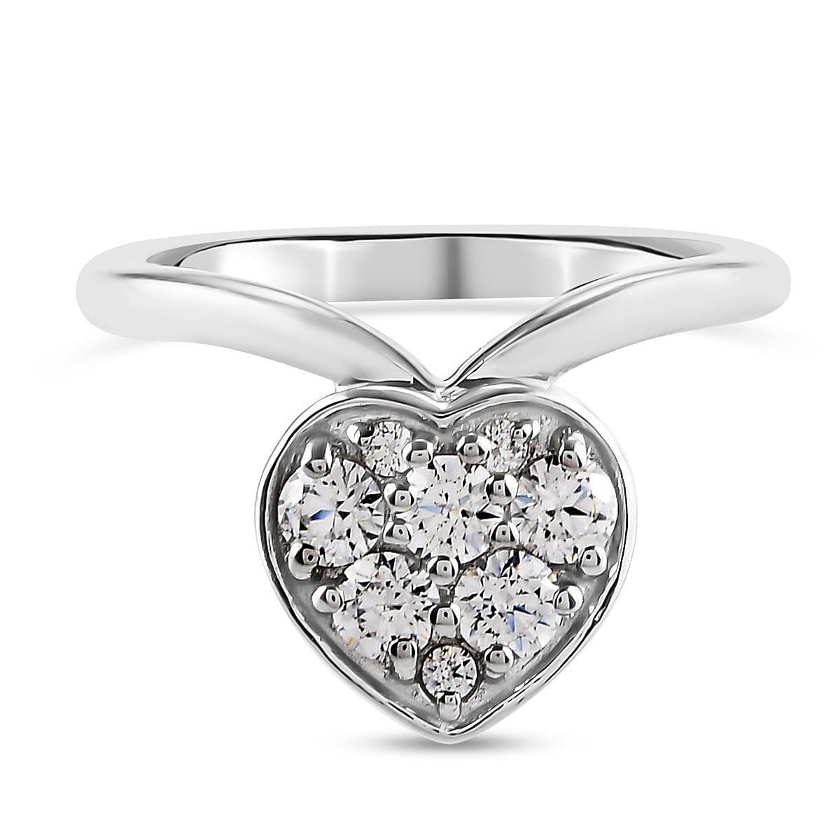 Lustro Stella Platinum Overlay Sterling Silver Heart Ring Made with Finest CZ 1.1 Ct.