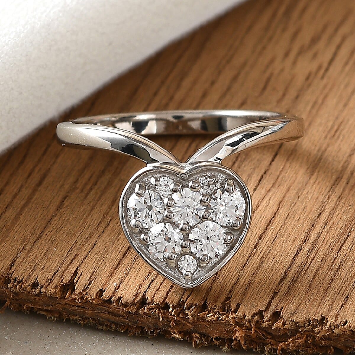Lustro Stella Platinum Overlay Sterling Silver Heart Ring Made with Finest CZ 1.1 Ct.