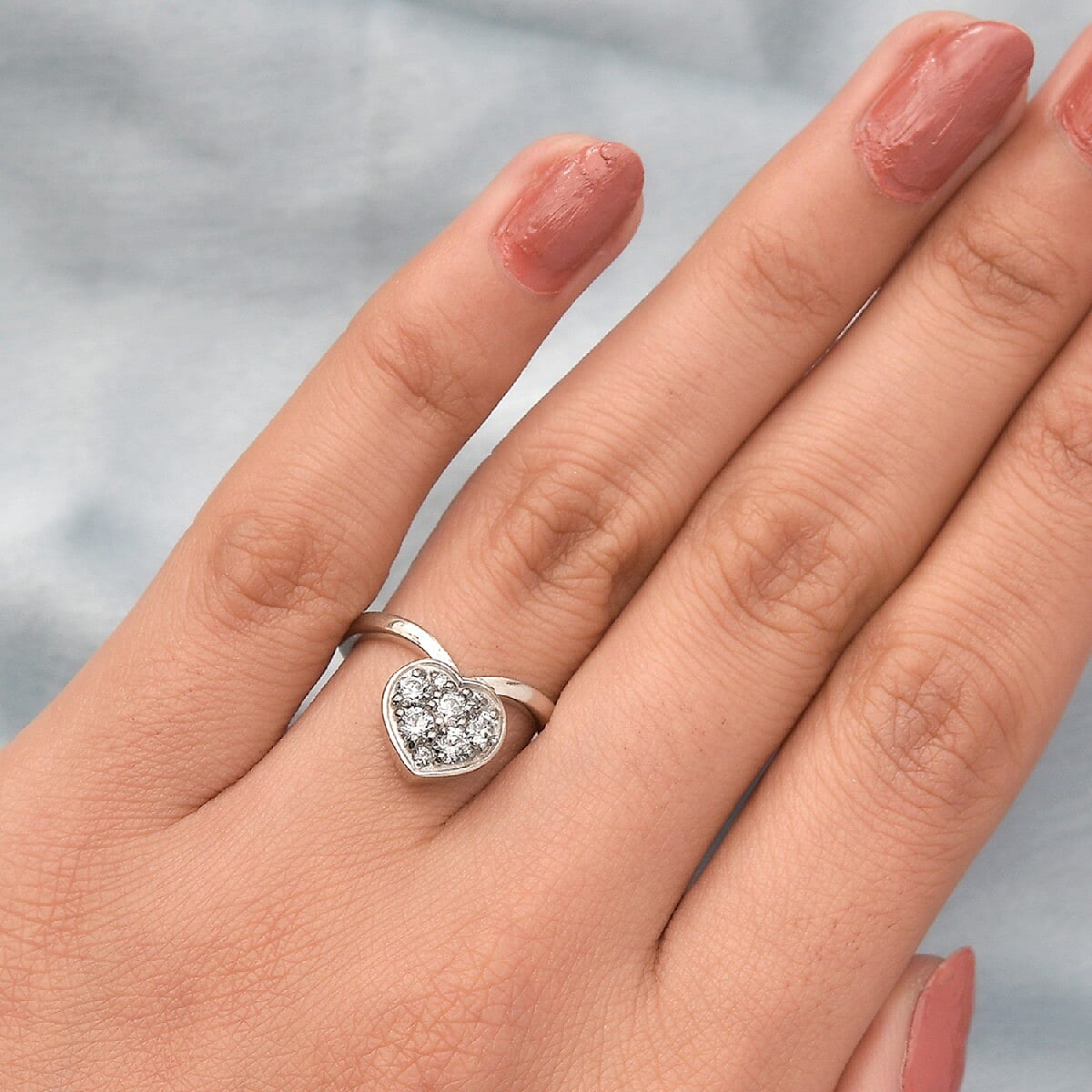 Lustro Stella Platinum Overlay Sterling Silver Heart Ring Made with Finest CZ 1.1 Ct.