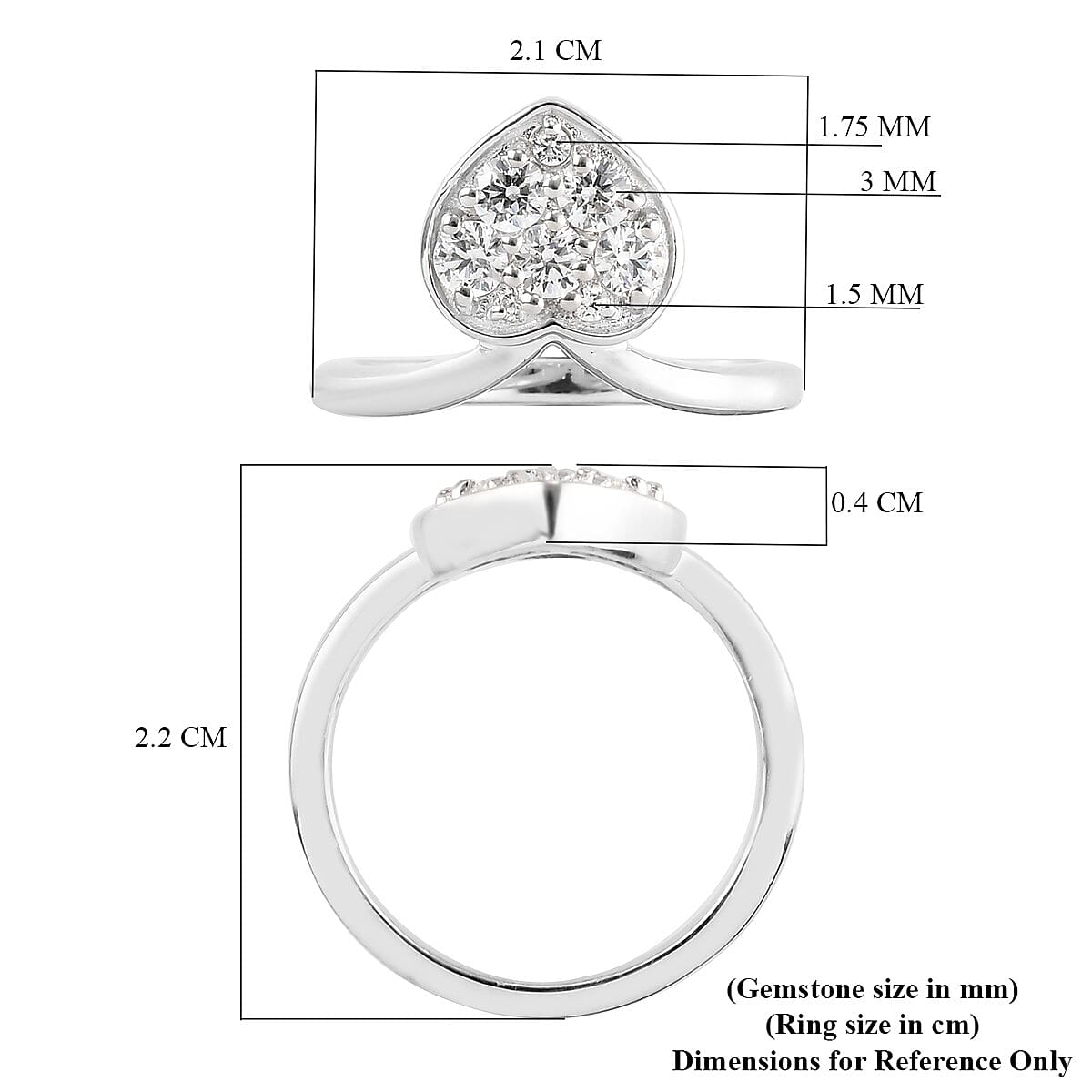 Lustro Stella Platinum Overlay Sterling Silver Heart Ring Made with Finest CZ 1.1 Ct.