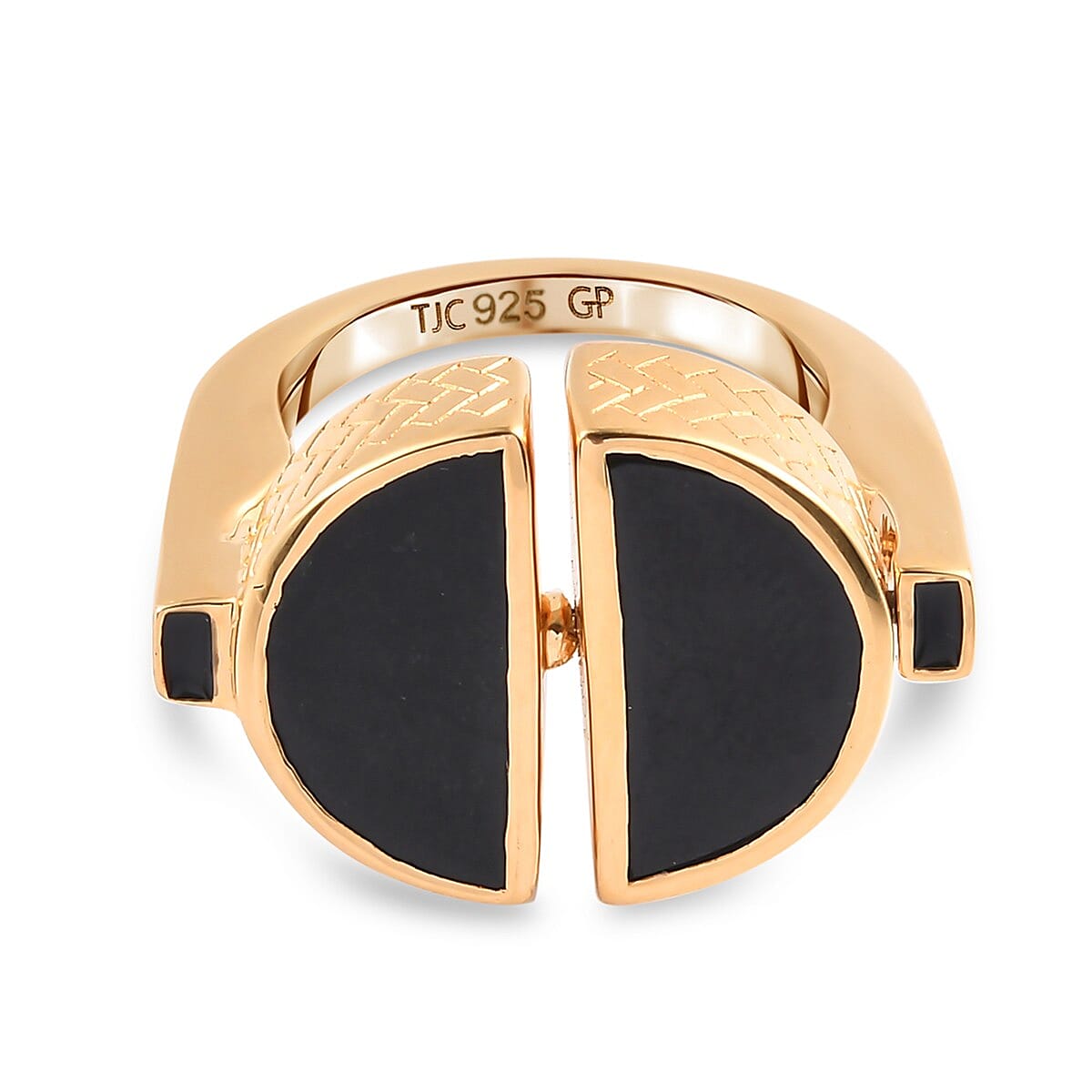 GP Art Deco Collection - Black Jade, Natural Zircon and Blue Sapphire Enamelled Ring in 14K Gold Overlay Sterling Silver 5.16 Ct