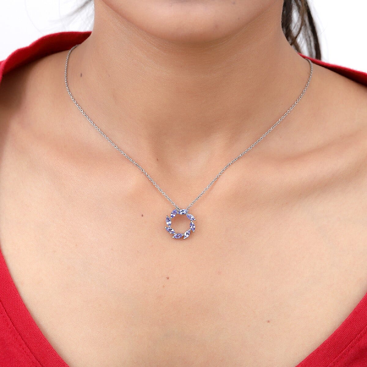 Tanzanite Circle Pendant in Platinum Overlay Sterling Silver 1.00 Ct.