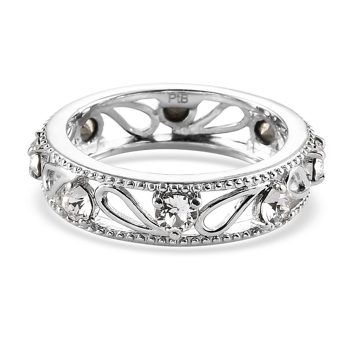 Lustro Stella White Crystal Band Ring in Platinum Tone