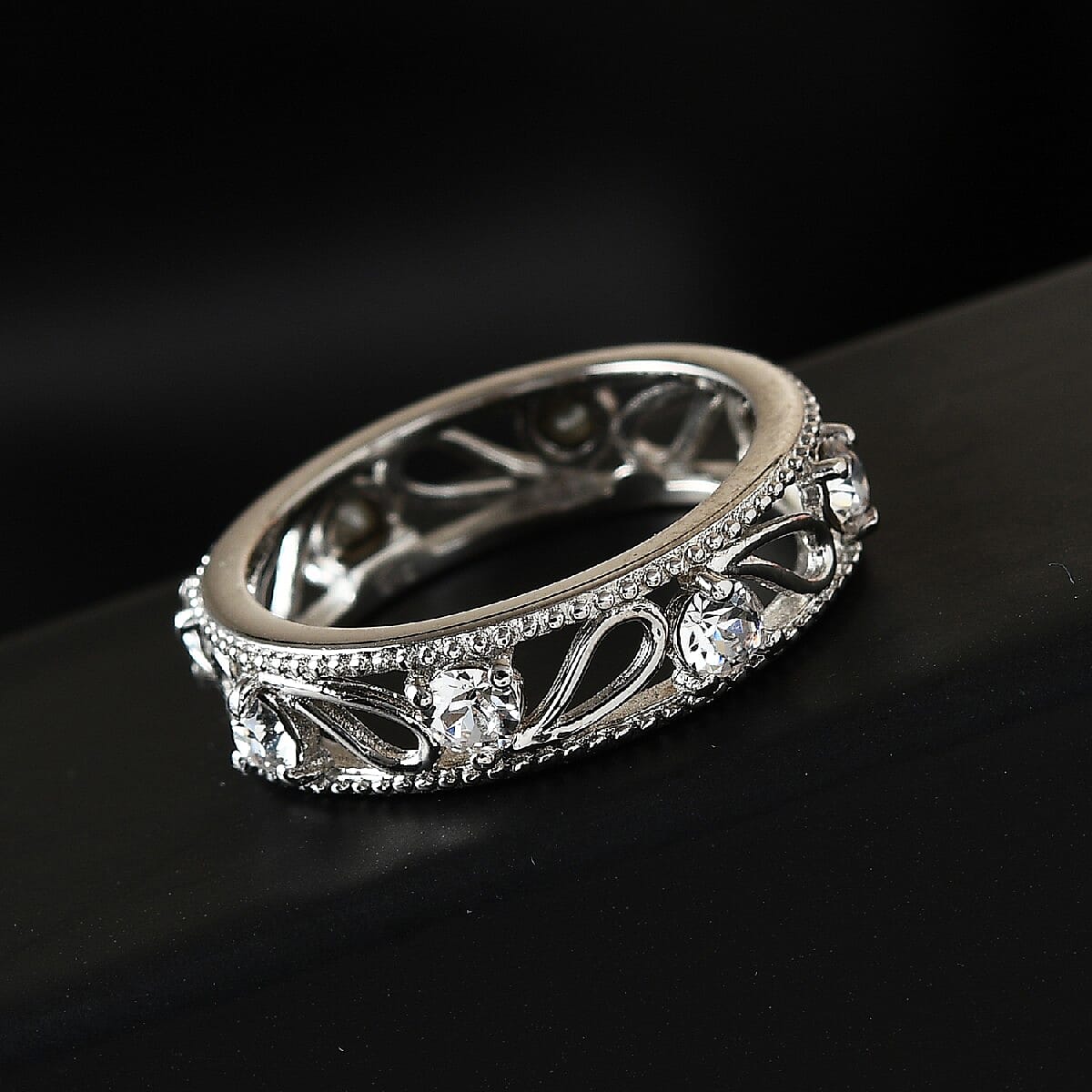 Lustro Stella White Crystal Band Ring in Platinum Tone